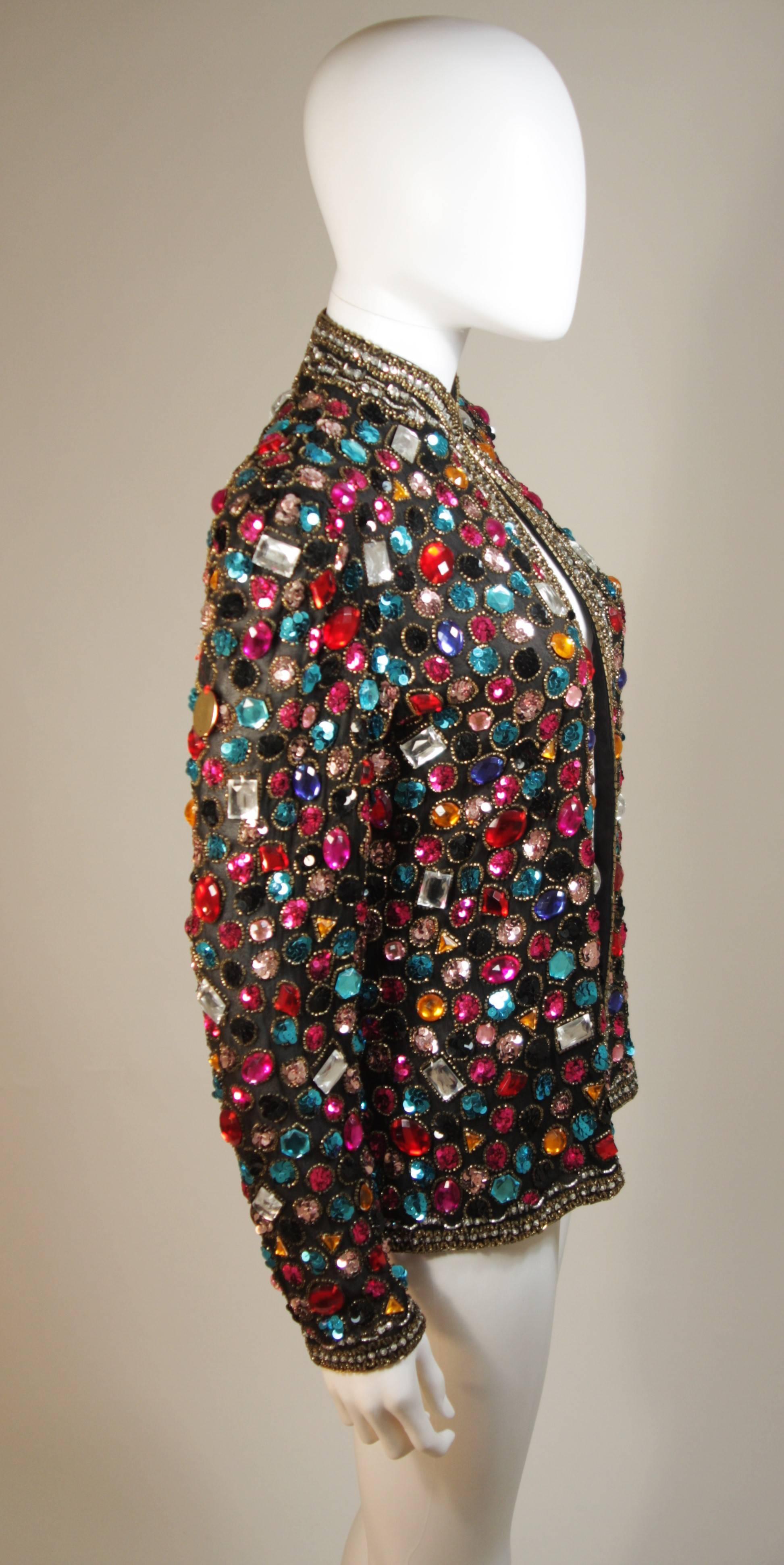 VICTORIA ROYAL Heavily Bejeweled Jacket Multi-Color Rhinestones Size 6  In Excellent Condition In Los Angeles, CA