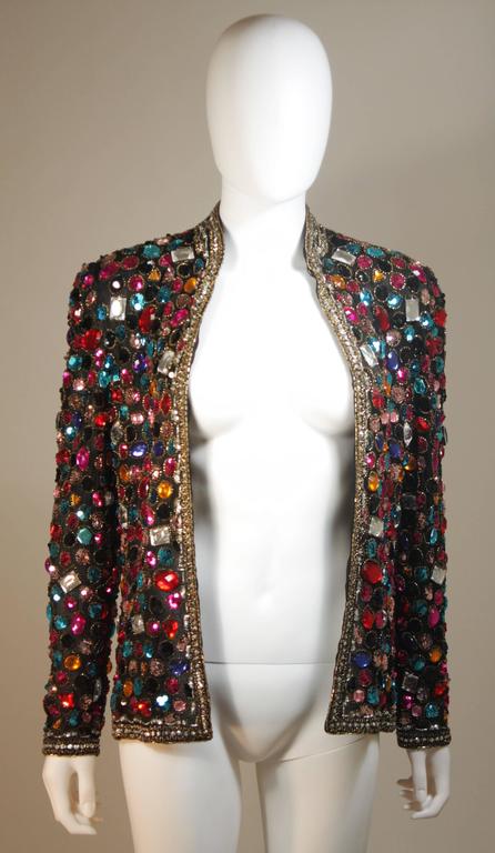 VICTORIA ROYAL Heavily Bejeweled Jacket Multi Color Rhinestones Size 6