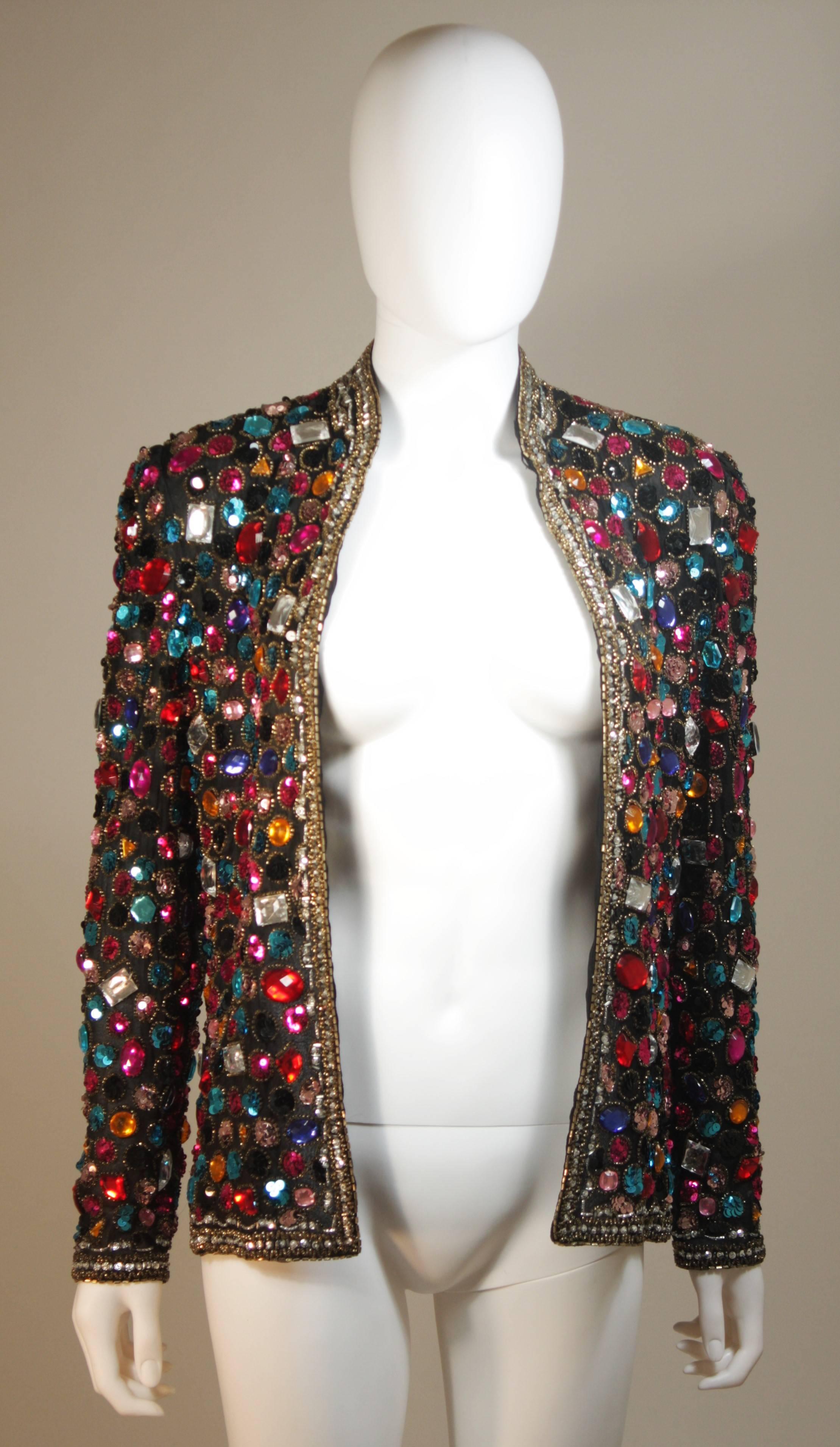 VICTORIA ROYAL Heavily Bejeweled Jacket Multi-Color Rhinestones Size 6 1