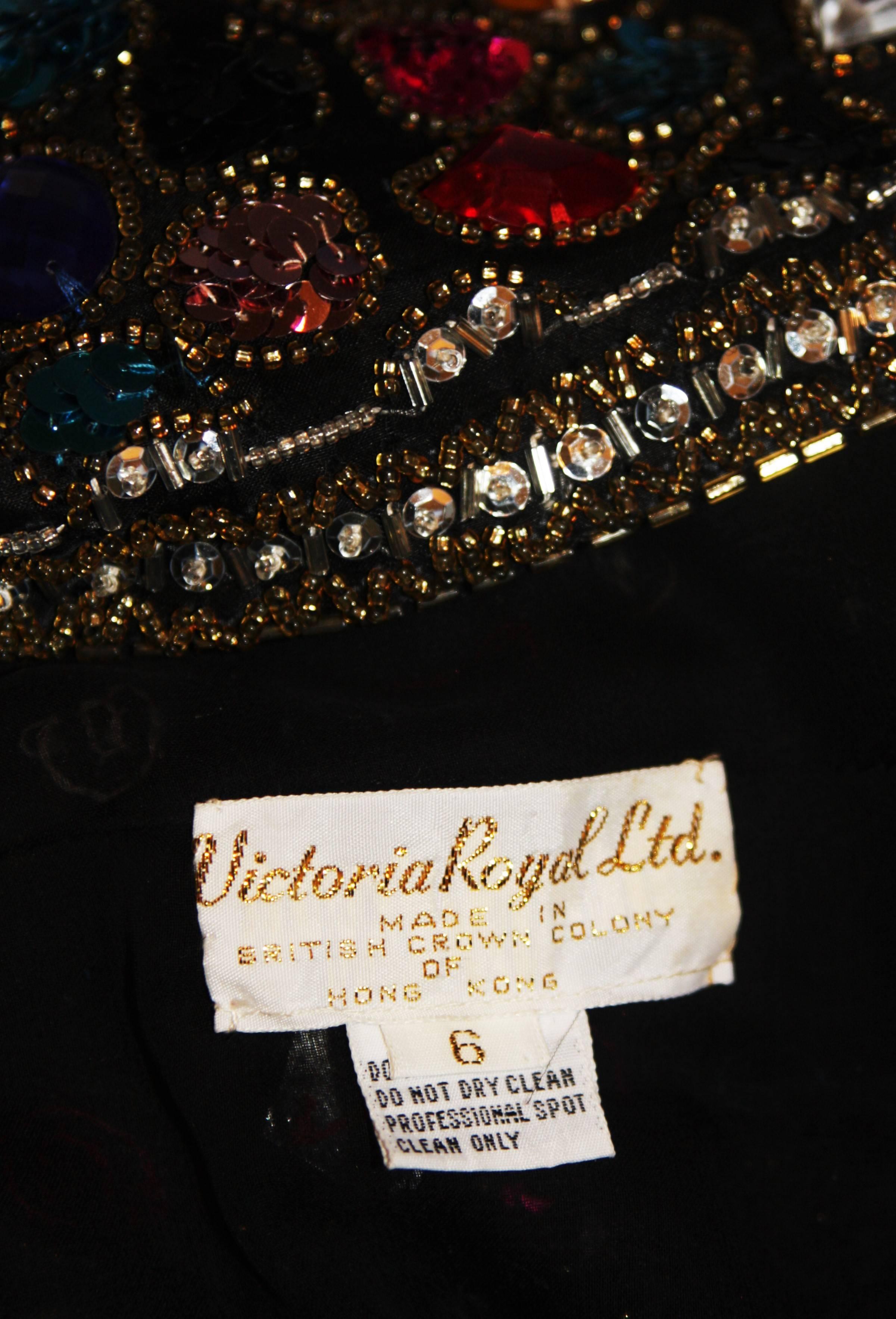 VICTORIA ROYAL Heavily Bejeweled Jacket Multi-Color Rhinestones Size 6 2