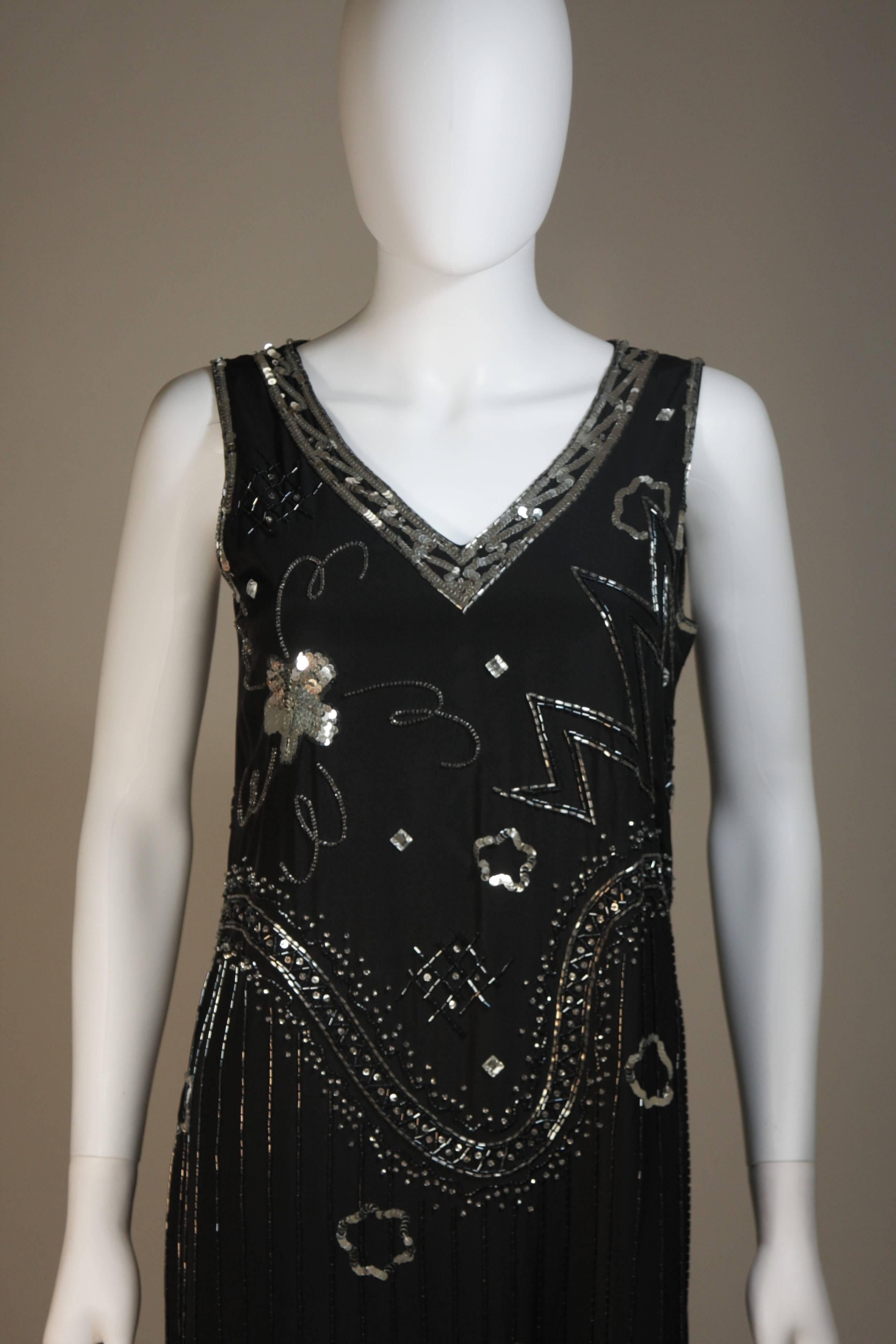 Black GIORGIO BEVERLY HILLS Sequin Embellished Deco Inspired Cocktail Dress Size 4-6 For Sale