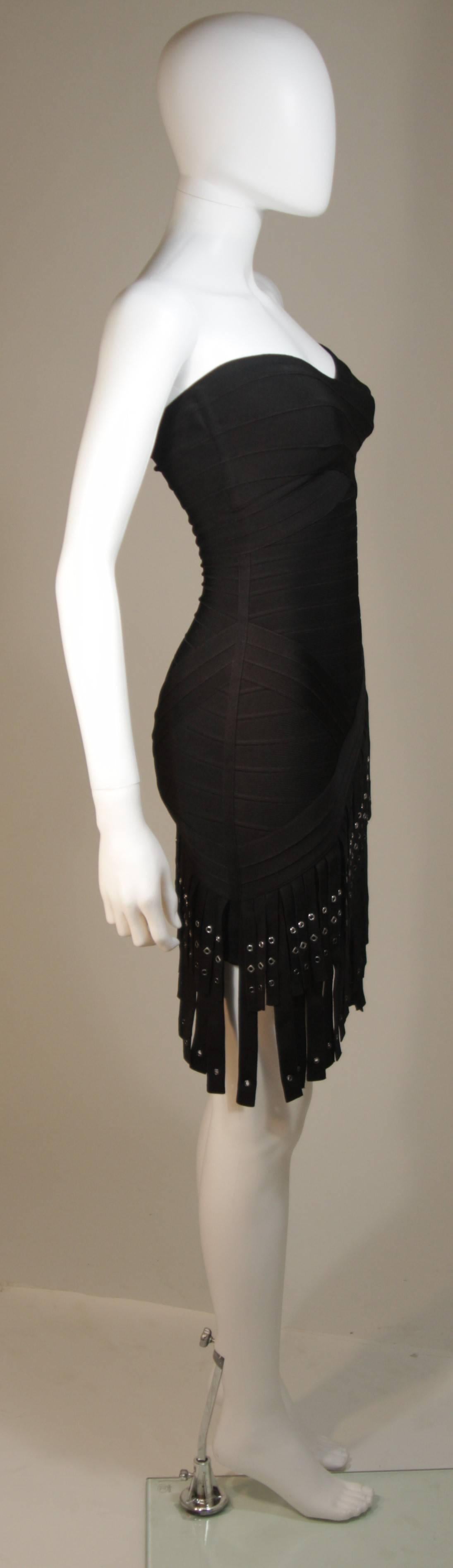HERVE LEGER Black Bodicon Cocktail Dress with Gromets and Fringe Size XS 1