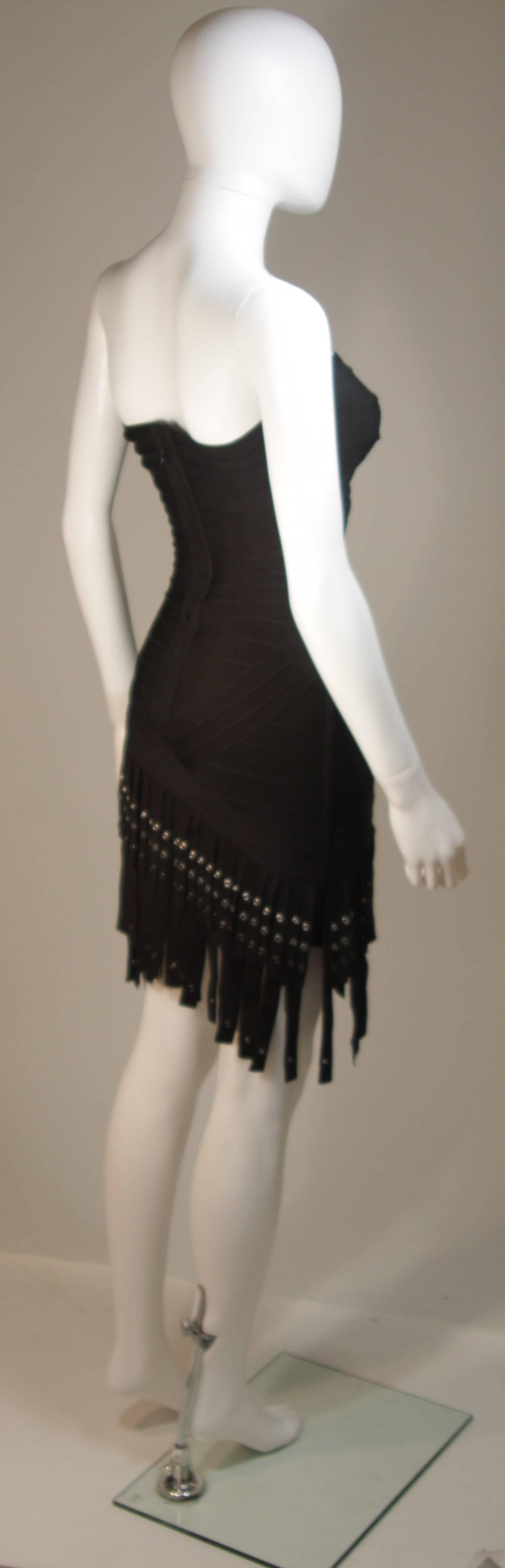 HERVE LEGER Black Bodicon Cocktail Dress with Gromets and Fringe Size XS 2