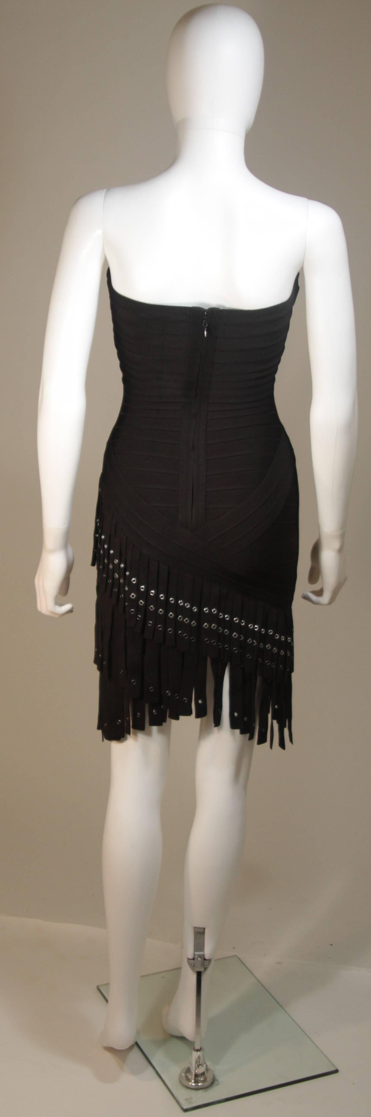 HERVE LEGER Black Bodicon Cocktail Dress with Gromets and Fringe Size XS 3