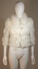 White Fox Fur Bolero Style Jacket with Rose Ruffle Details Size 6