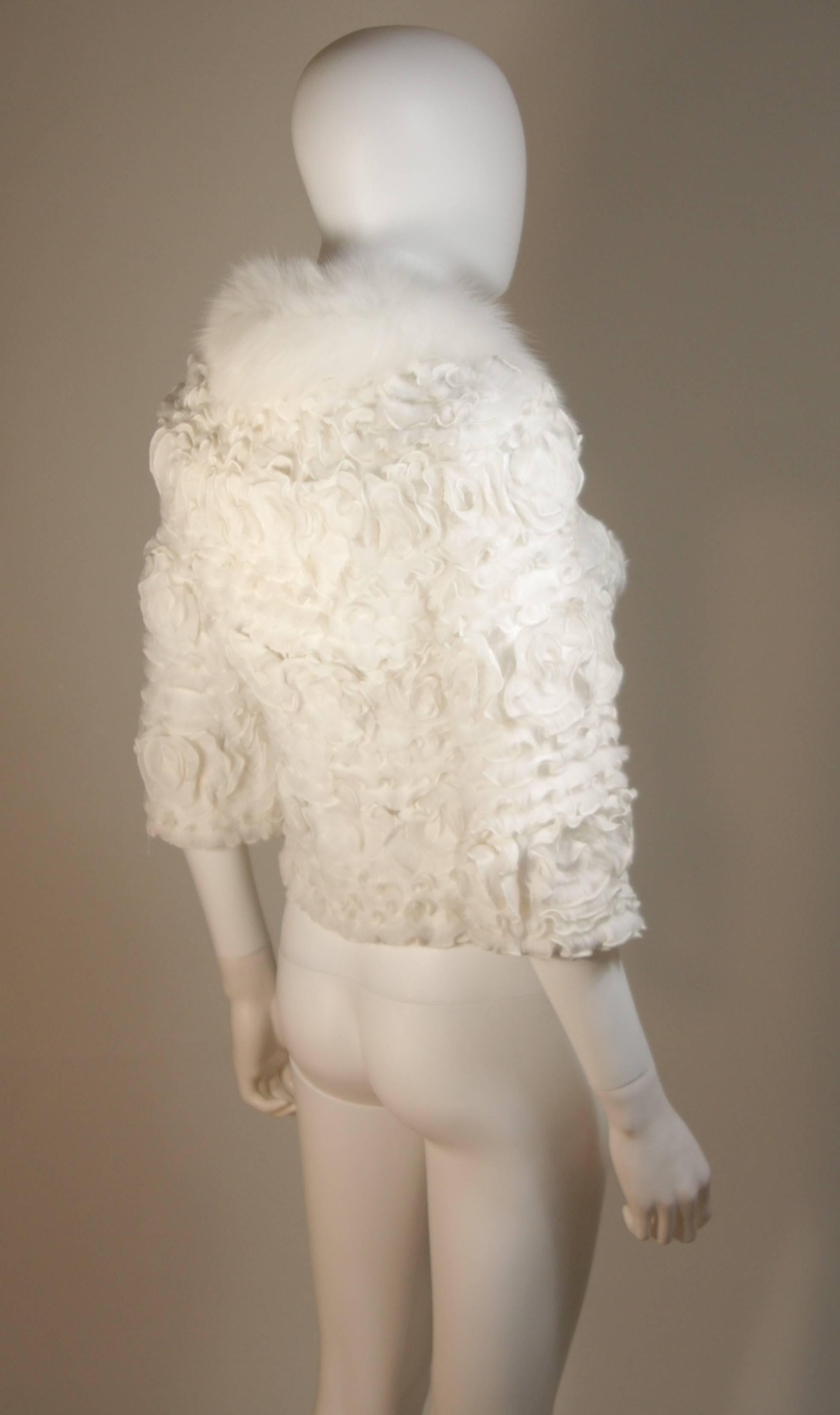 White Fox Fur Bolero Style Jacket with Rose Ruffle Details Size 6  1