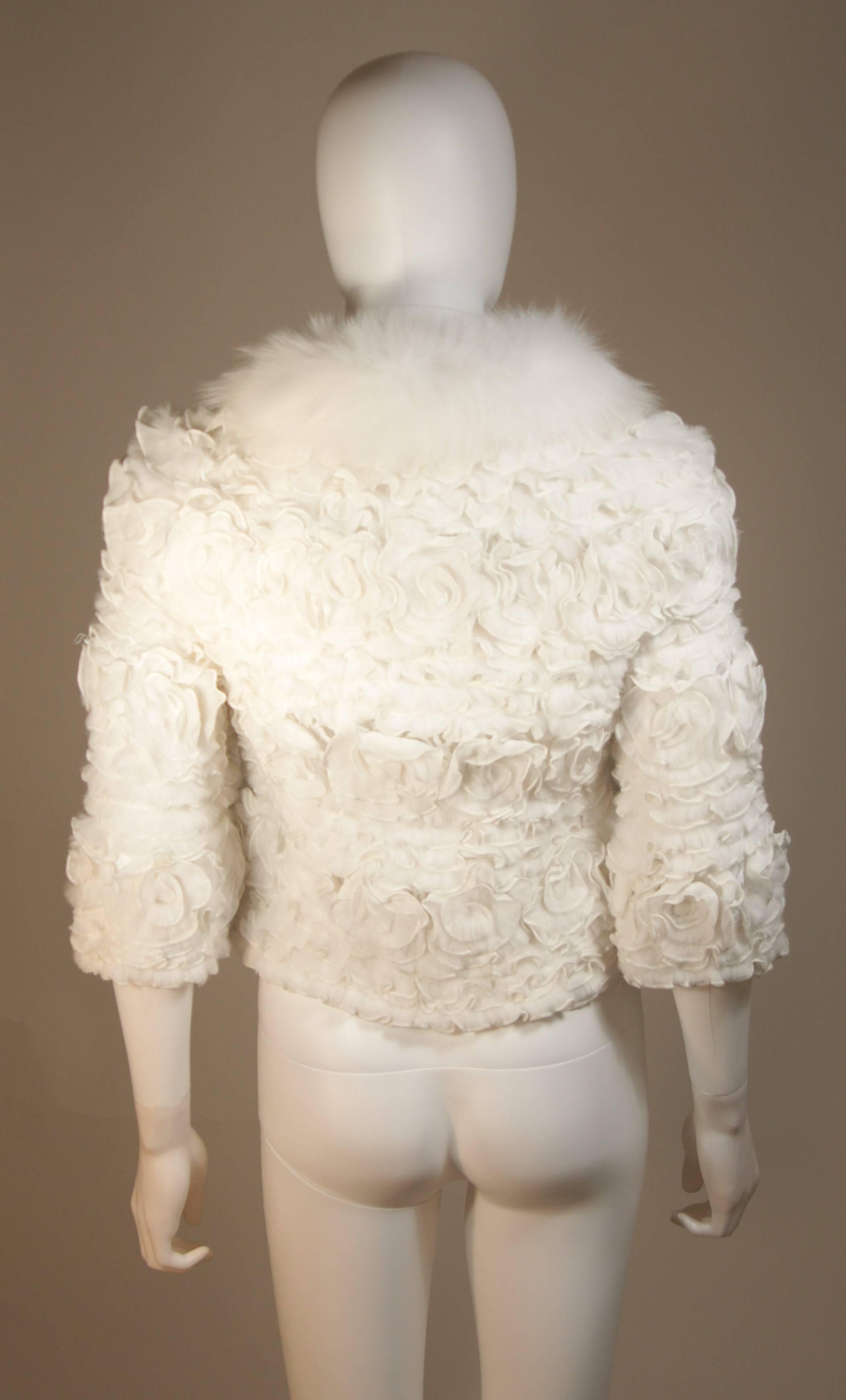 White Fox Fur Bolero Style Jacket with Rose Ruffle Details Size 6  4