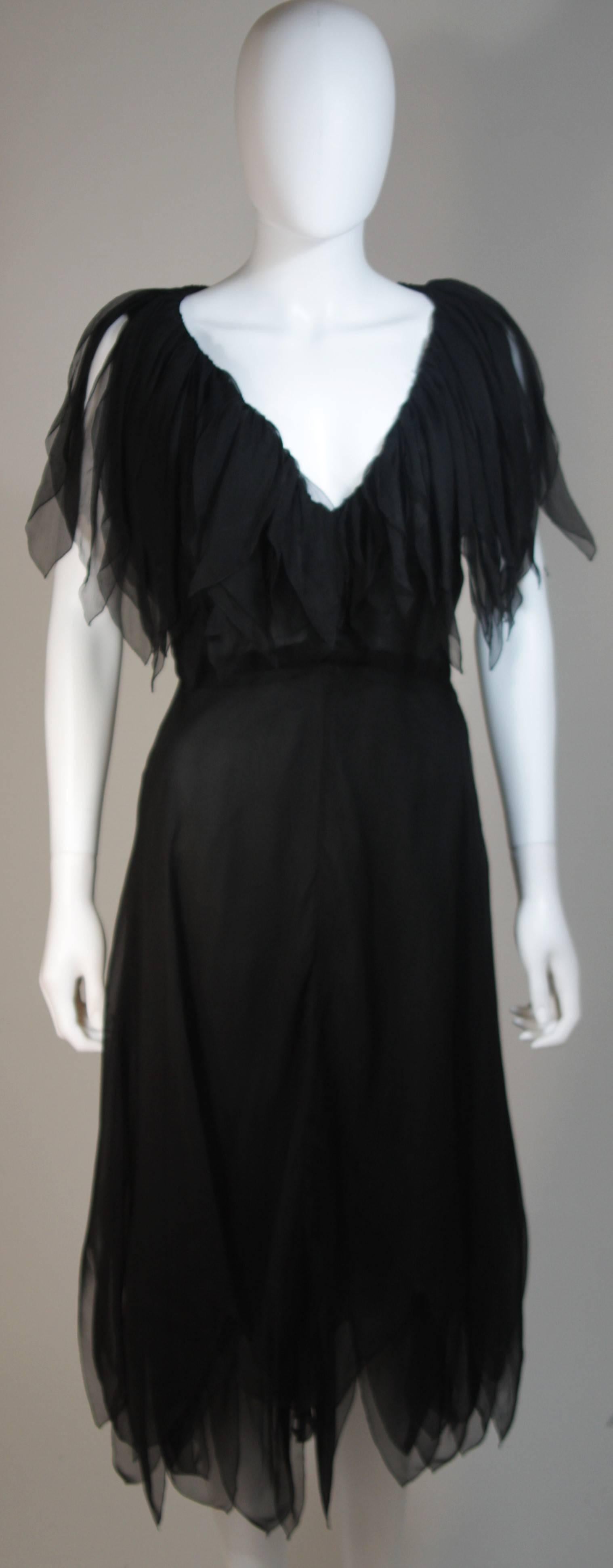 CHRISTIAN DIOR COUTURE Layered Black Silk Chiffon Cocktail Dress Size 4-6 In Excellent Condition In Los Angeles, CA