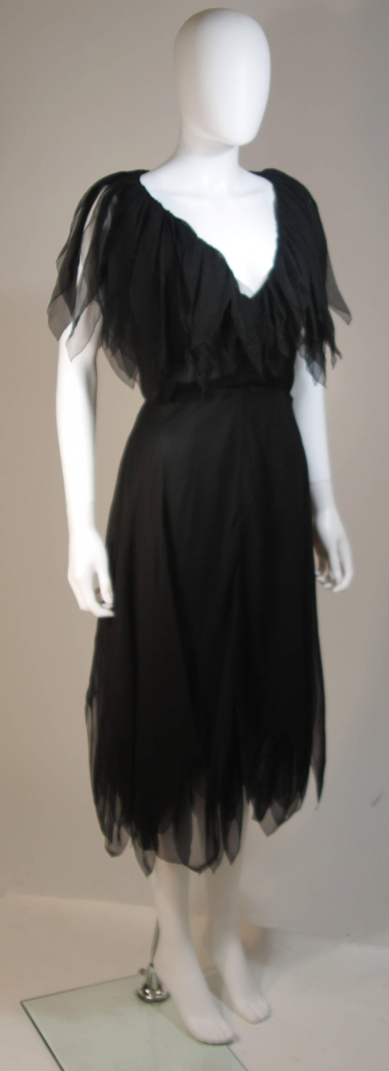 CHRISTIAN DIOR COUTURE Layered Black Silk Chiffon Cocktail Dress Size 4-6 1