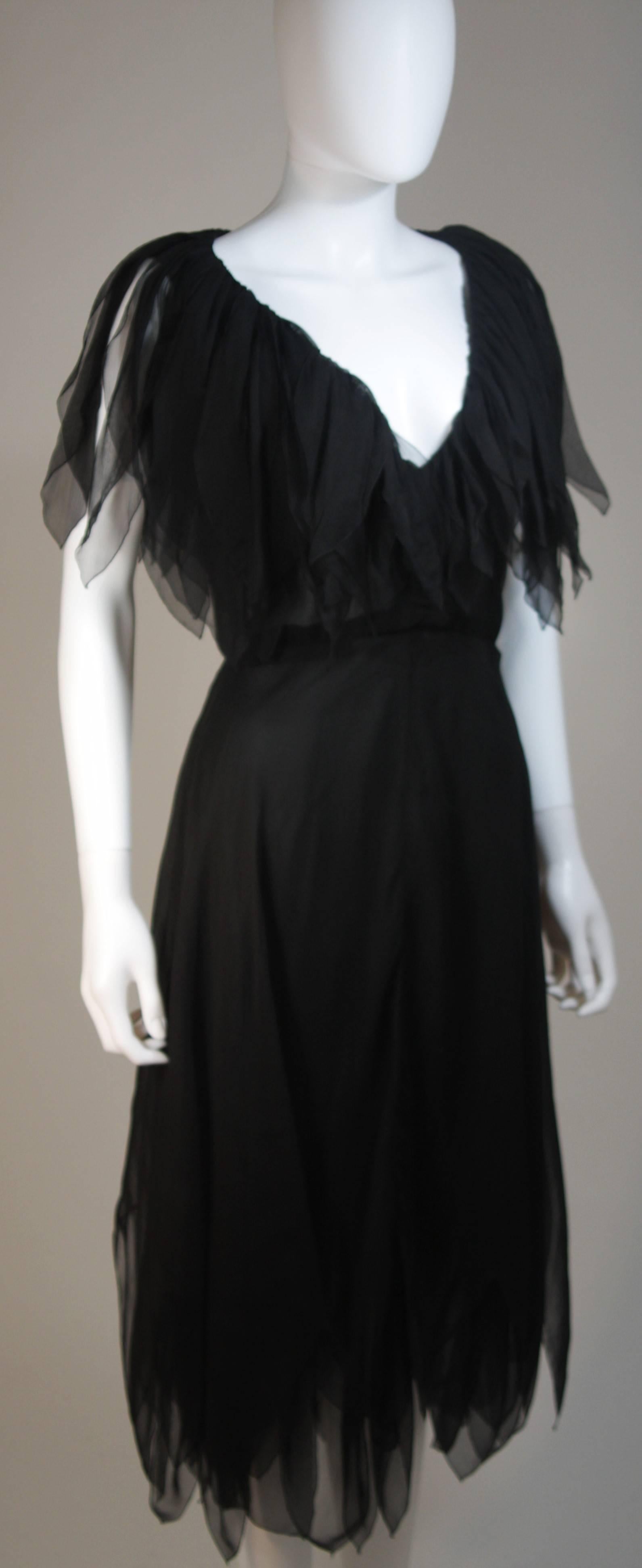 CHRISTIAN DIOR COUTURE Layered Black Silk Chiffon Cocktail Dress Size 4-6 2