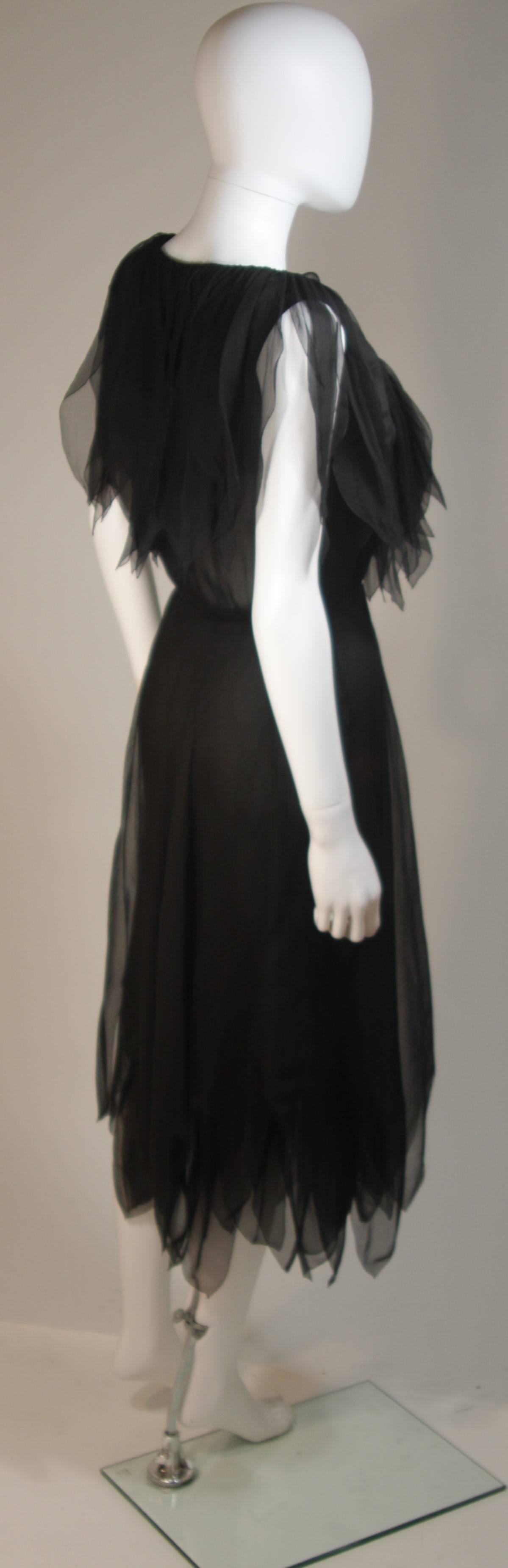CHRISTIAN DIOR COUTURE Layered Black Silk Chiffon Cocktail Dress Size 4-6 3