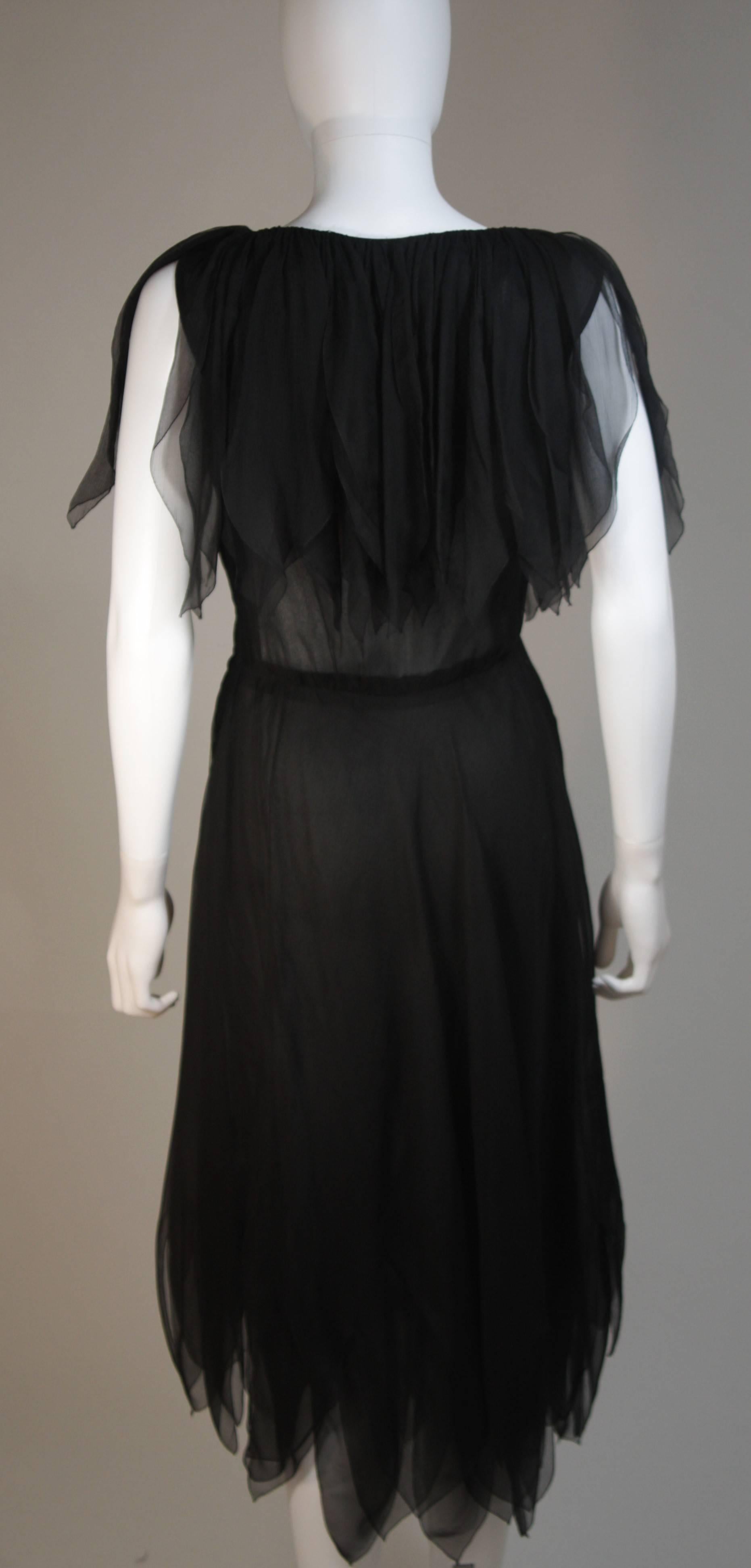 CHRISTIAN DIOR COUTURE Layered Black Silk Chiffon Cocktail Dress Size 4-6 5