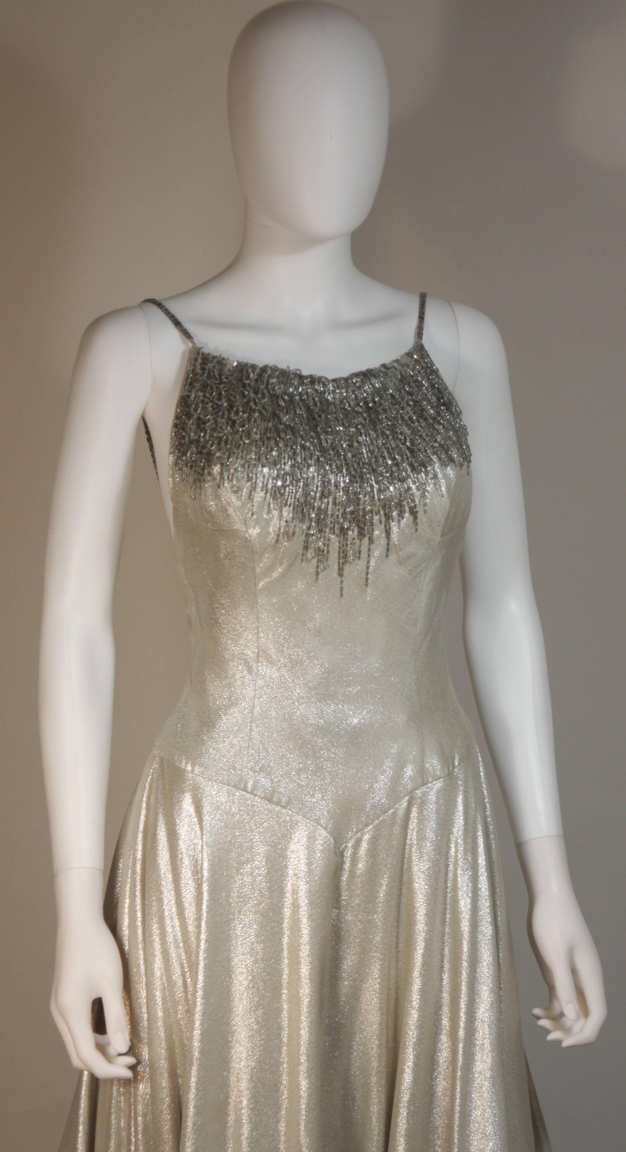 HELEN ROSE Couture Silver Metallic Ball Gown with Embellished Bodice Size Small In Excellent Condition In Los Angeles, CA