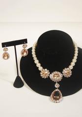 MIU MIU Smoky Topaz Rhinestone with Faux Pearl Necklace & Earrings
