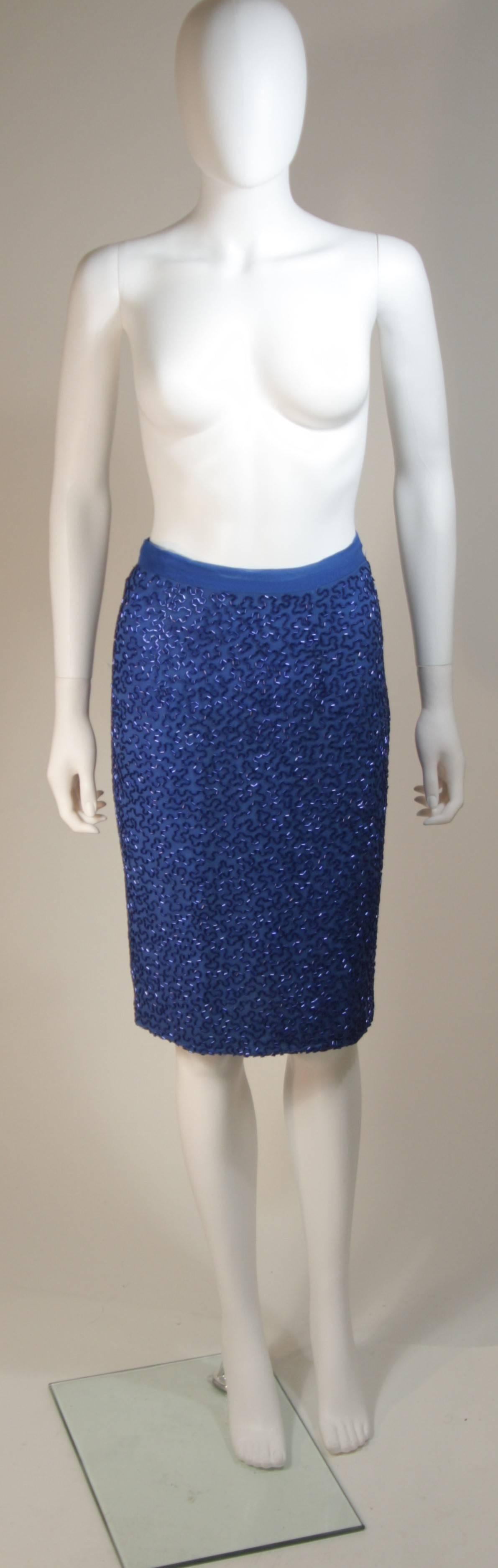 STEPHEN YEARIK Royal Blue Silk Beaded Skirt Ensemble Size 4-6  For Sale 2
