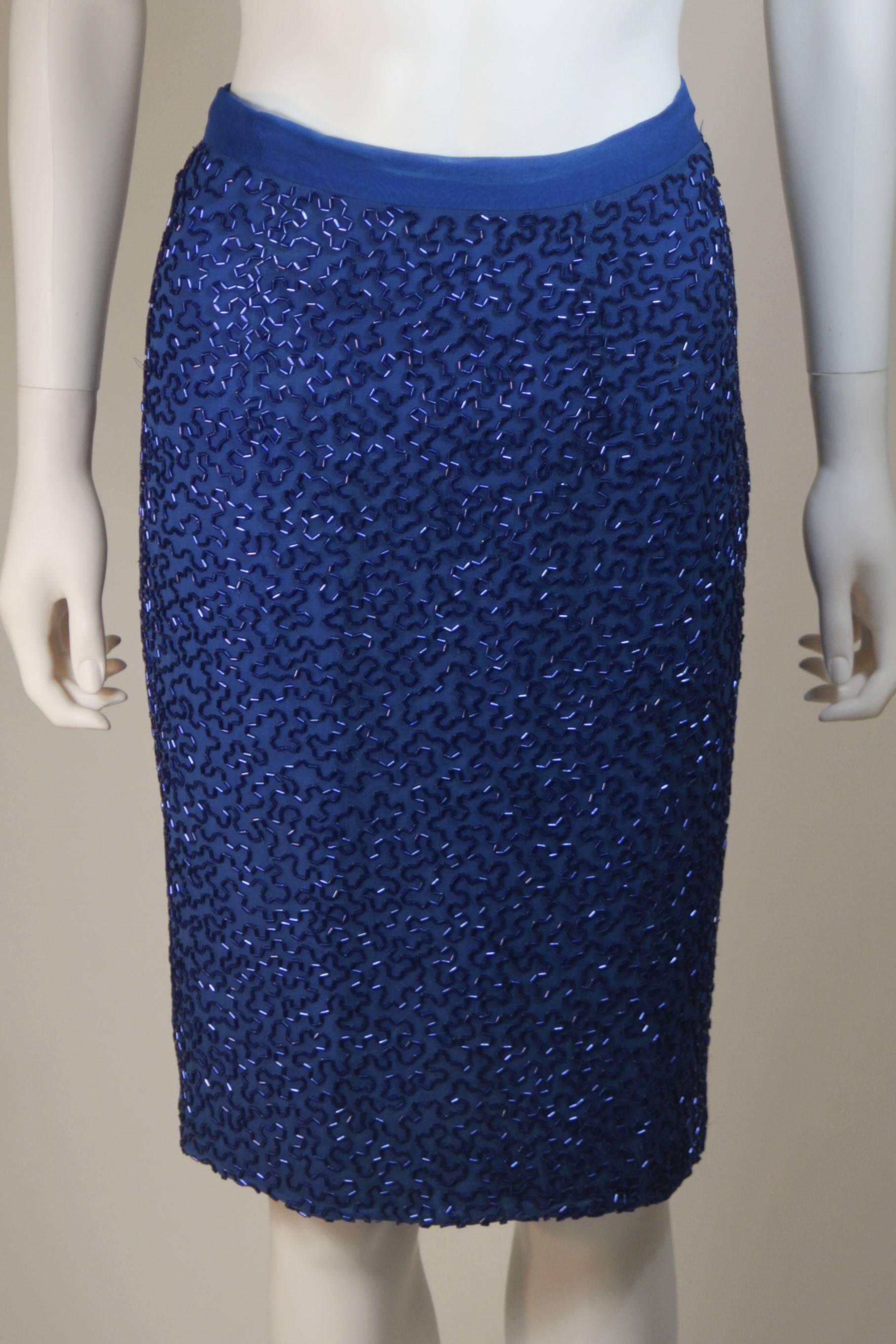 STEPHEN YEARIK Royal Blue Silk Beaded Skirt Ensemble Size 4-6  For Sale 3