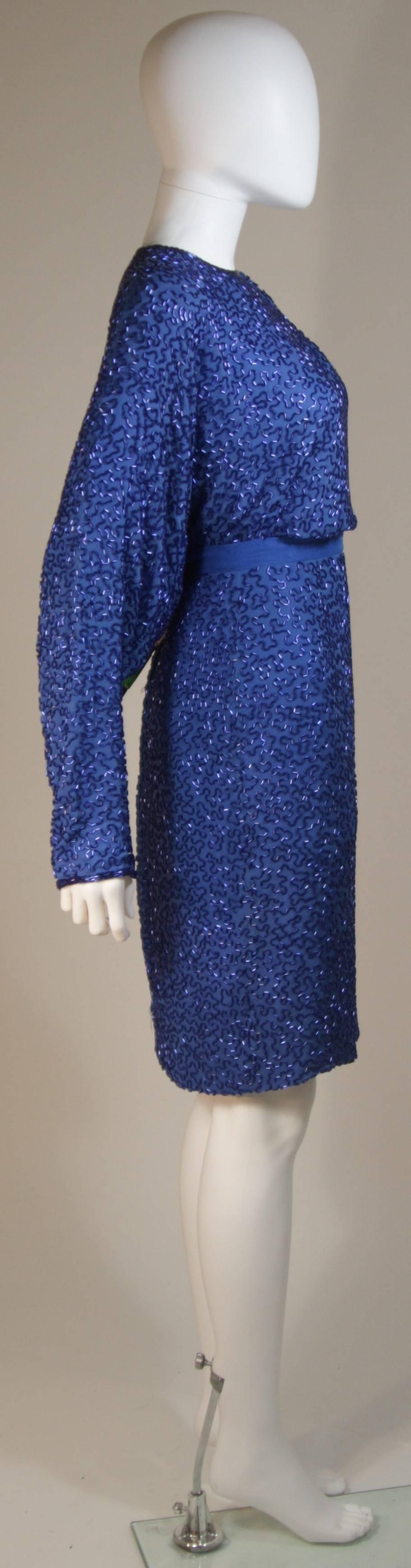 STEPHEN YEARIK Royal Blue Silk Beaded Skirt Ensemble Size 4-6  In Excellent Condition For Sale In Los Angeles, CA