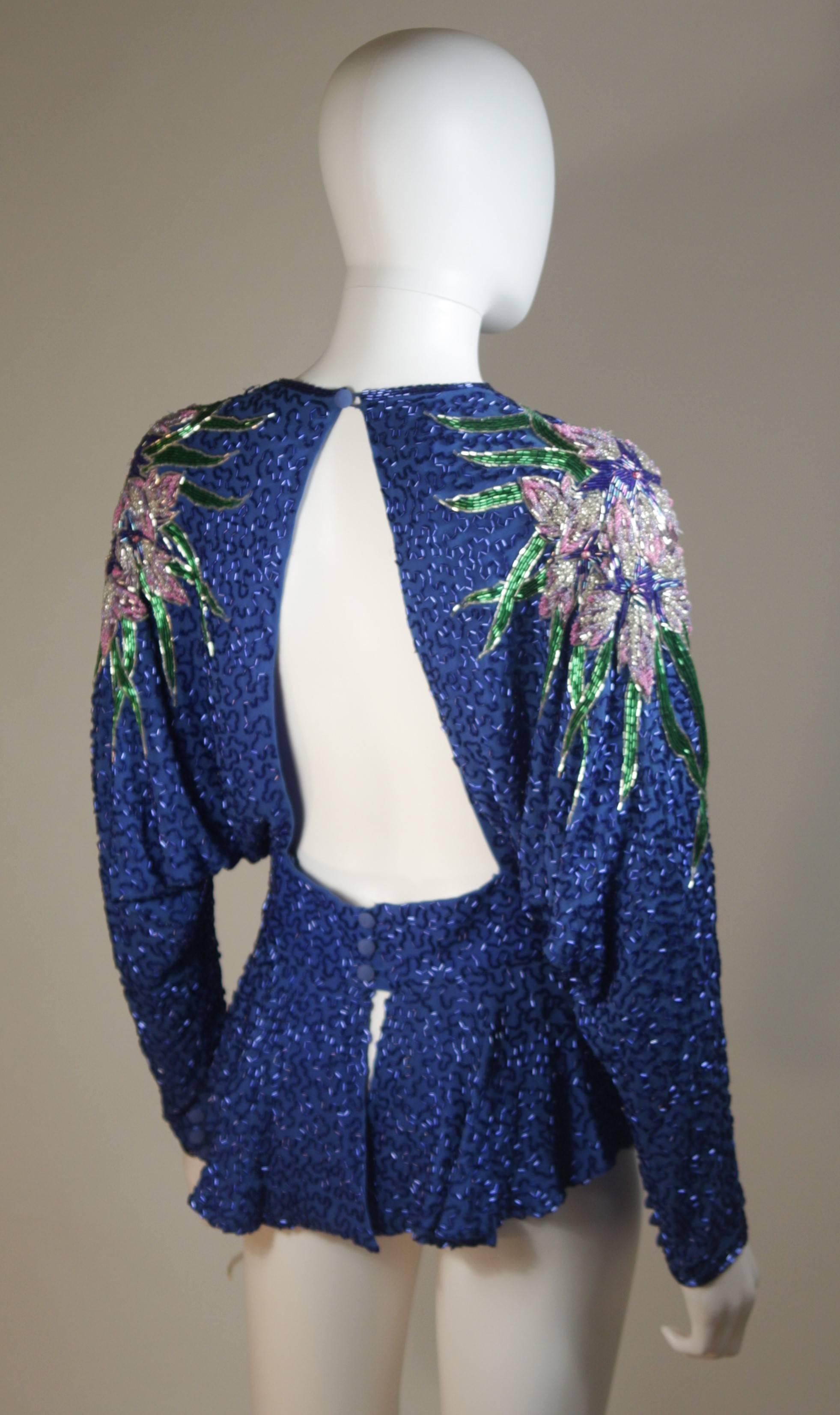 STEPHEN YEARIK Beaded Blouse with Open Back and Floral Motif Size 4-6 For Sale 1