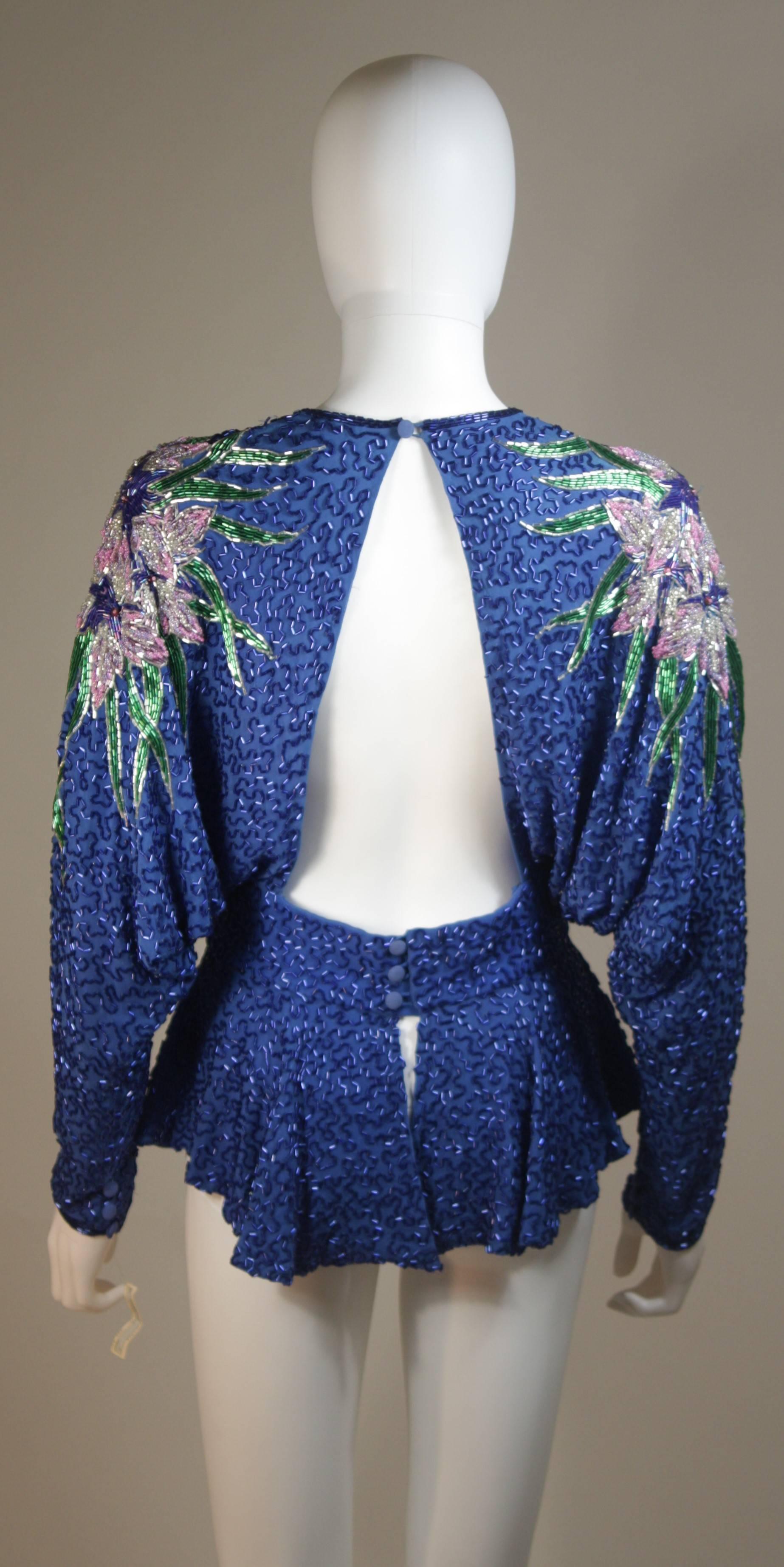 STEPHEN YEARIK Beaded Blouse with Open Back and Floral Motif Size 4-6 For Sale 3