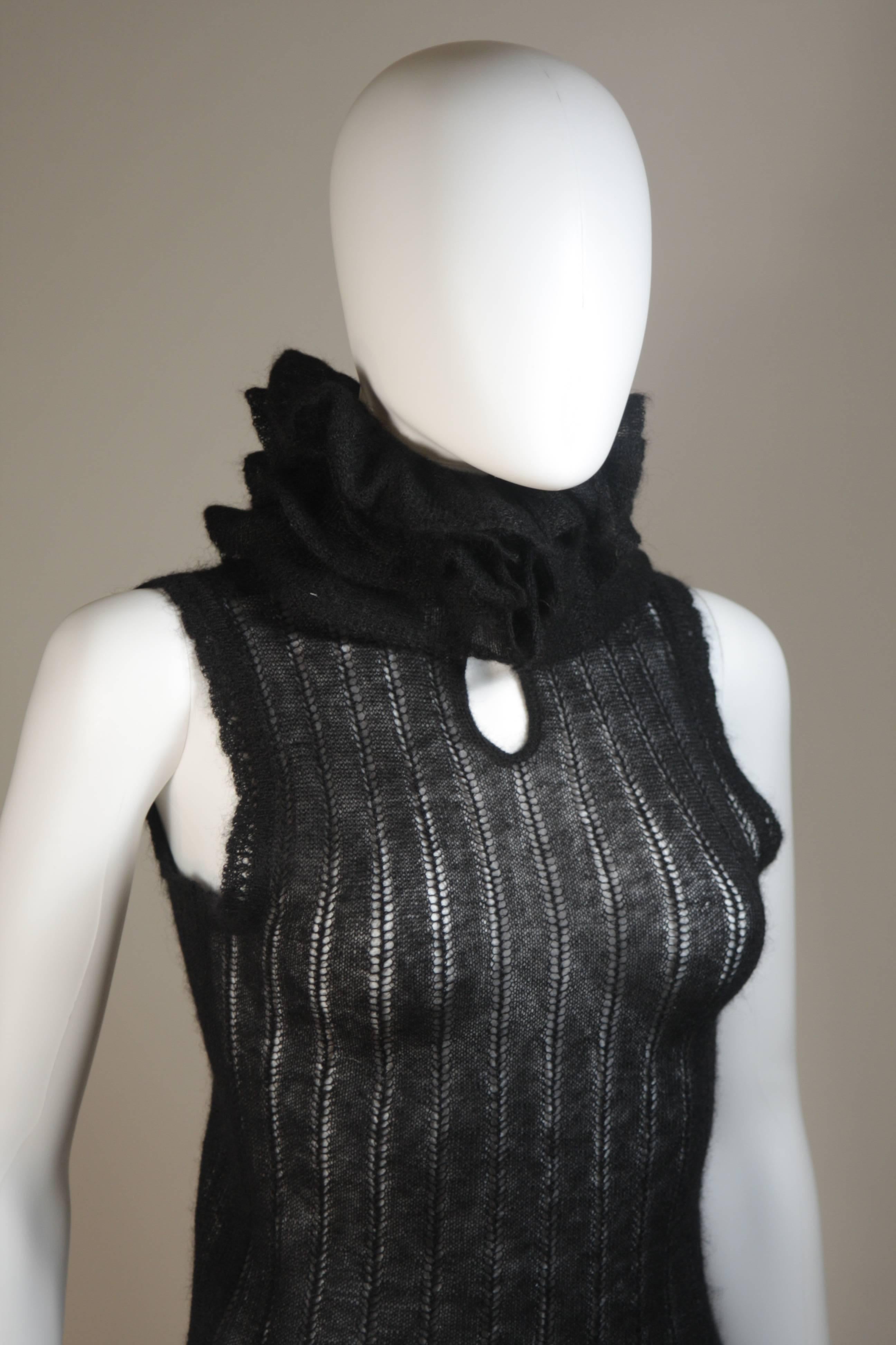 CHANEL Black Mohair Blend Sleeveless Ruffled Turtleneck Size 42 In Excellent Condition For Sale In Los Angeles, CA