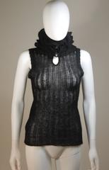 CHANEL Black Mohair Blend Sleeveless Ruffled Turtleneck Size 42