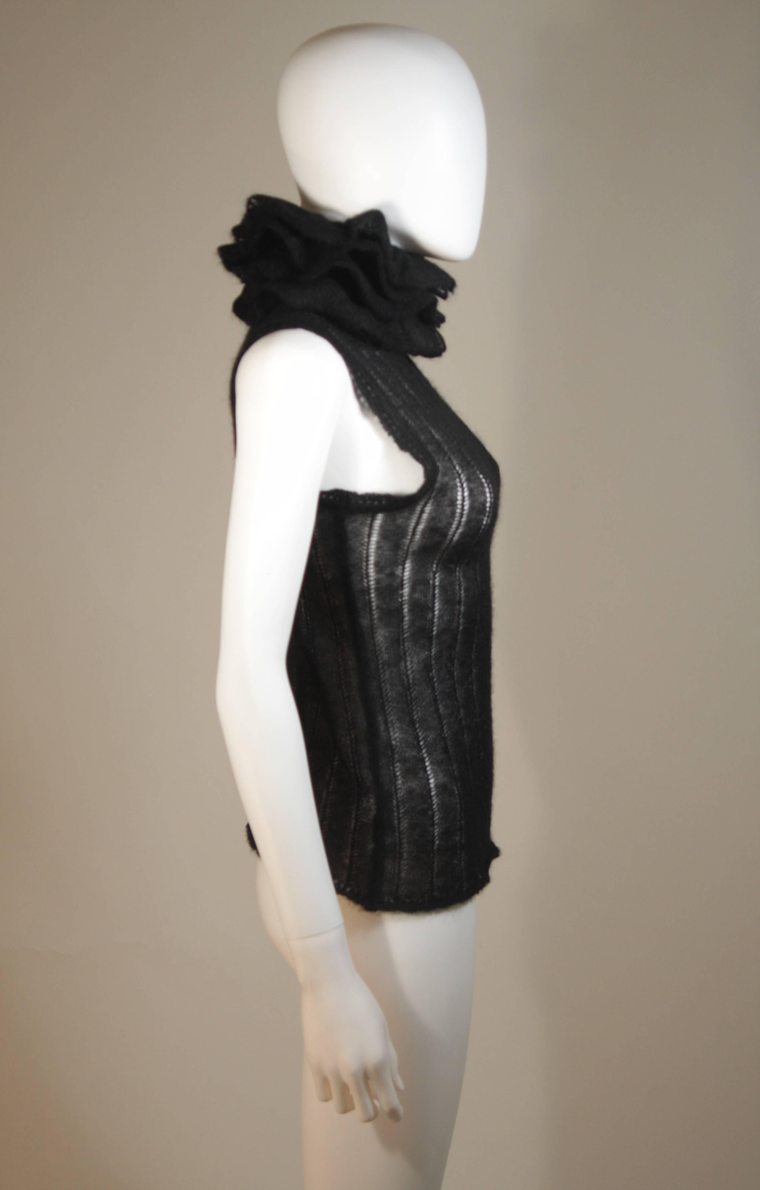 CHANEL Black Mohair Blend Sleeveless Ruffled Turtleneck Size 42 For Sale 1