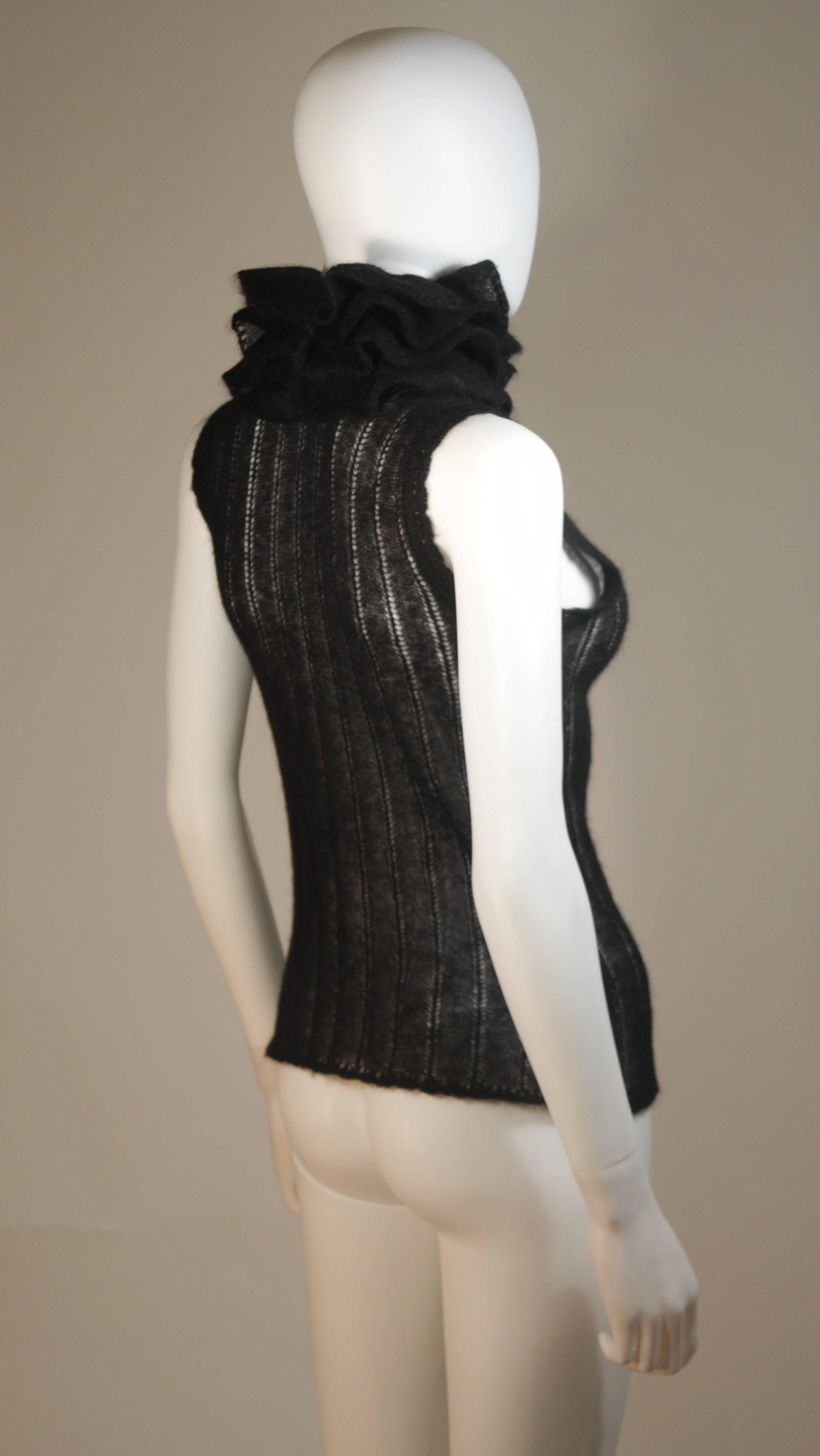 CHANEL Black Mohair Blend Sleeveless Ruffled Turtleneck Size 42 For Sale 2