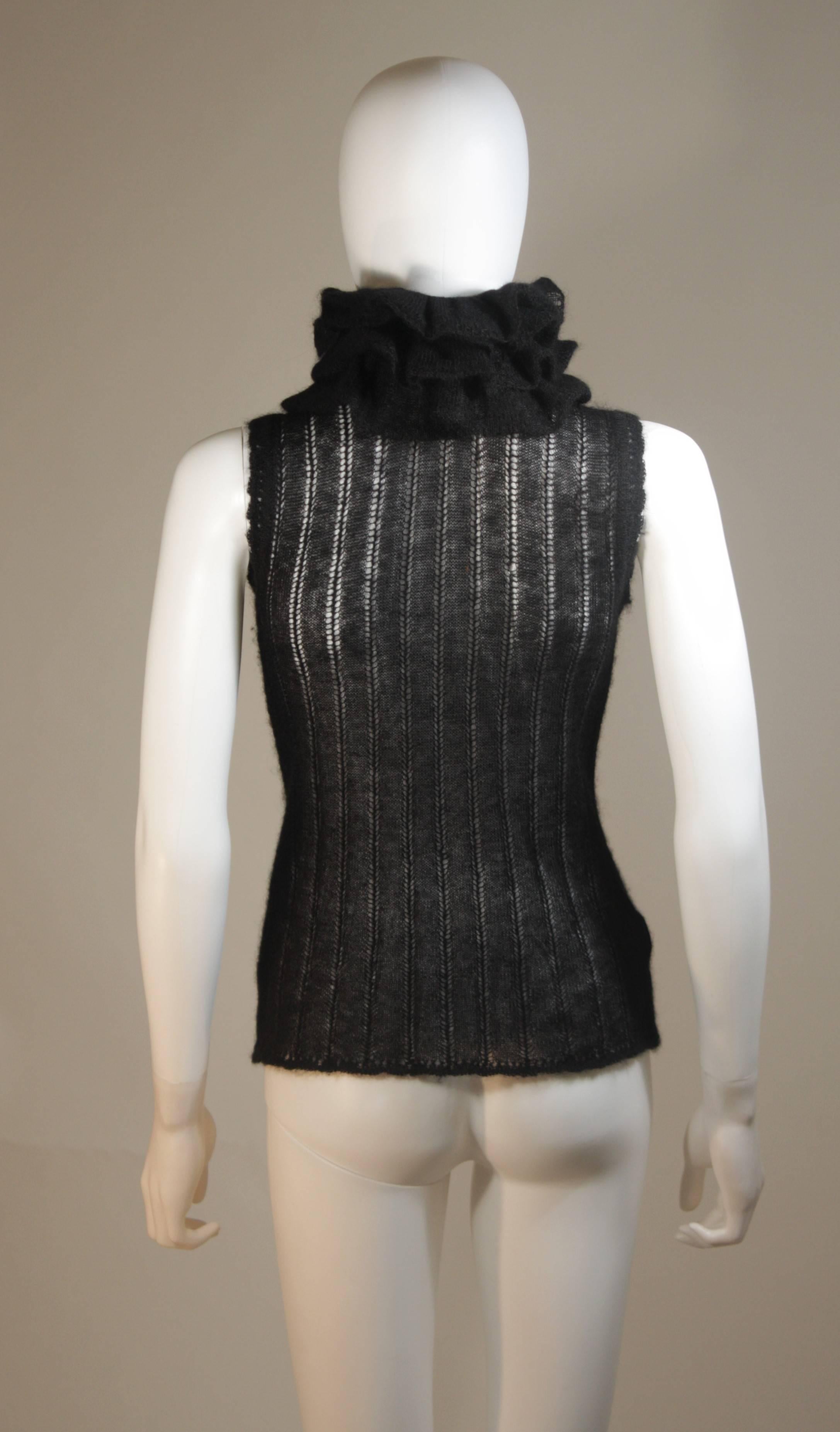 CHANEL Black Mohair Blend Sleeveless Ruffled Turtleneck Size 42 For Sale 3