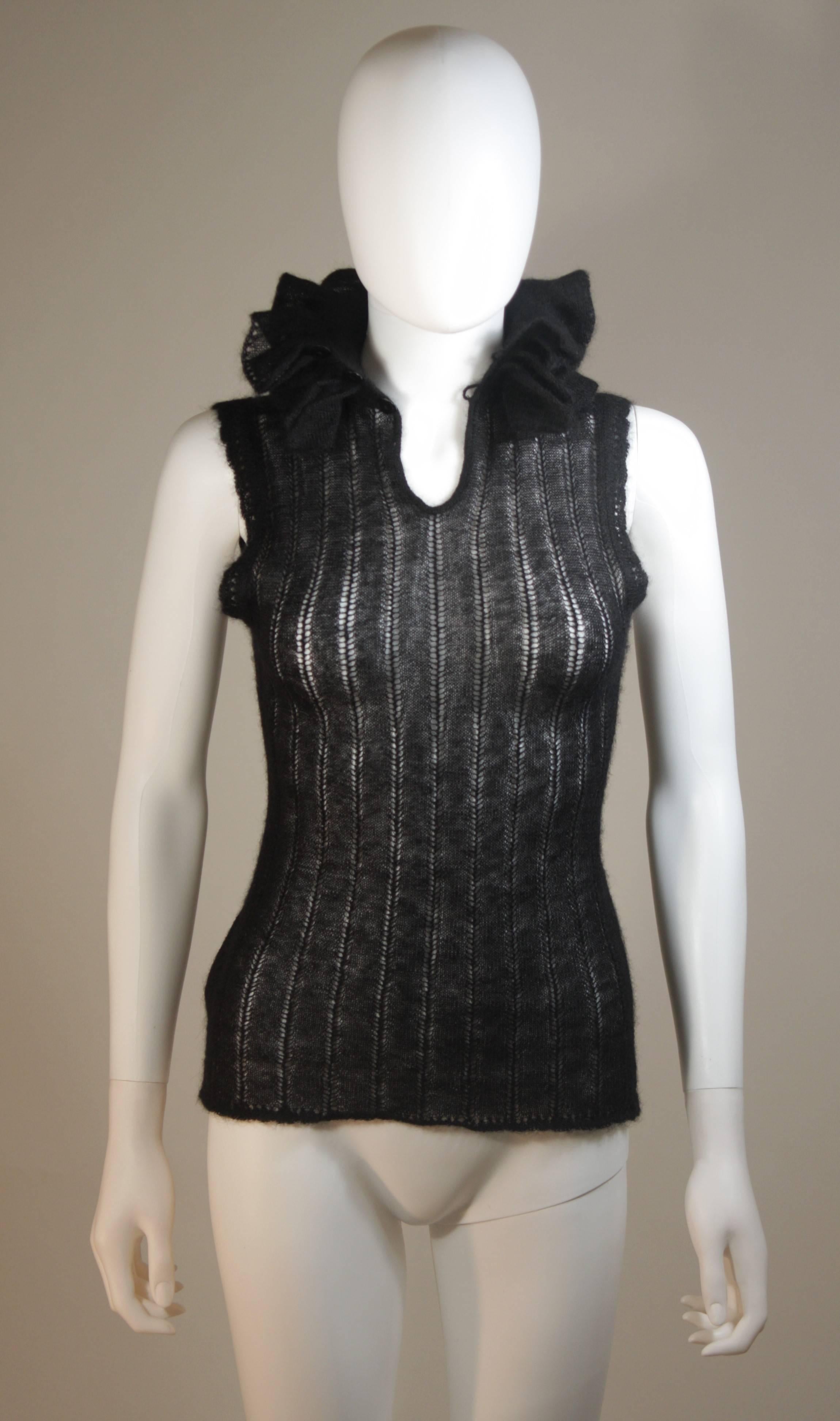 Women's CHANEL Black Mohair Blend Sleeveless Ruffled Turtleneck Size 42 For Sale