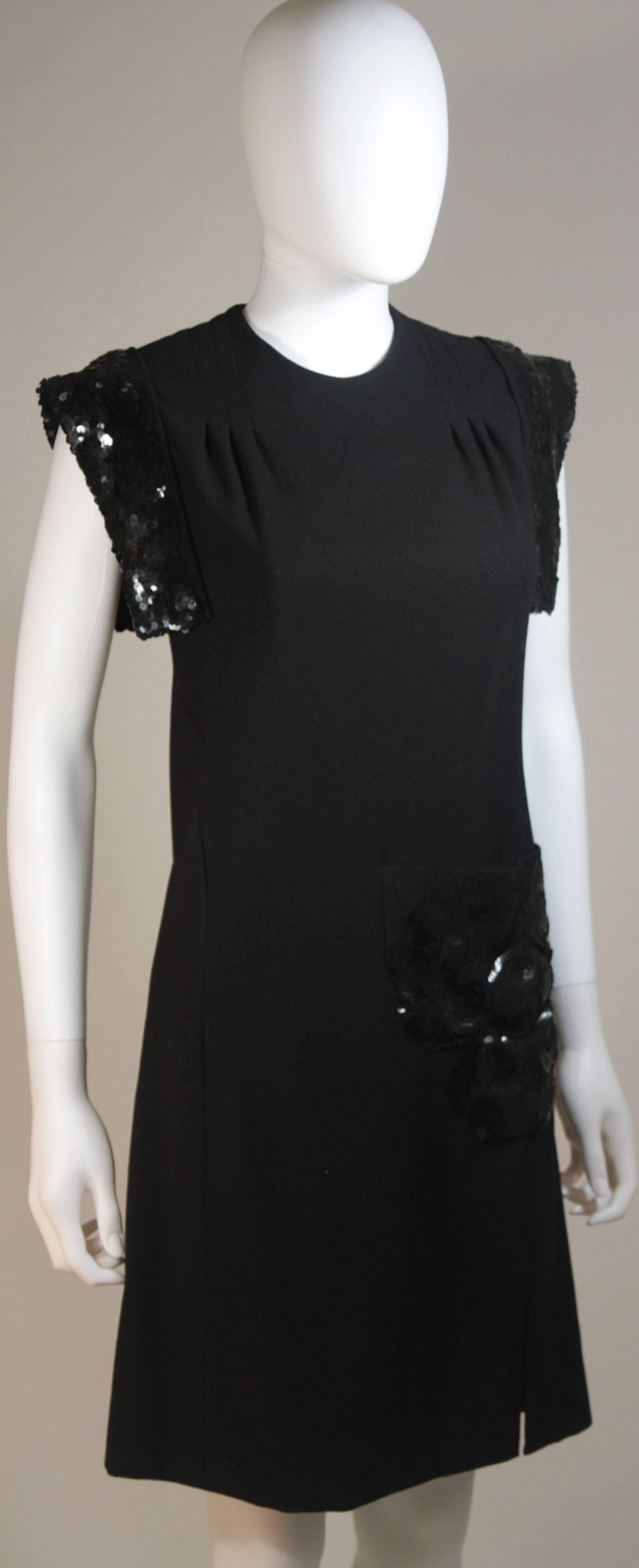 Women's CARVEN COUTURE PARIS 1960's Black Sequin Dress with Structured Shoulders Size 2 For Sale
