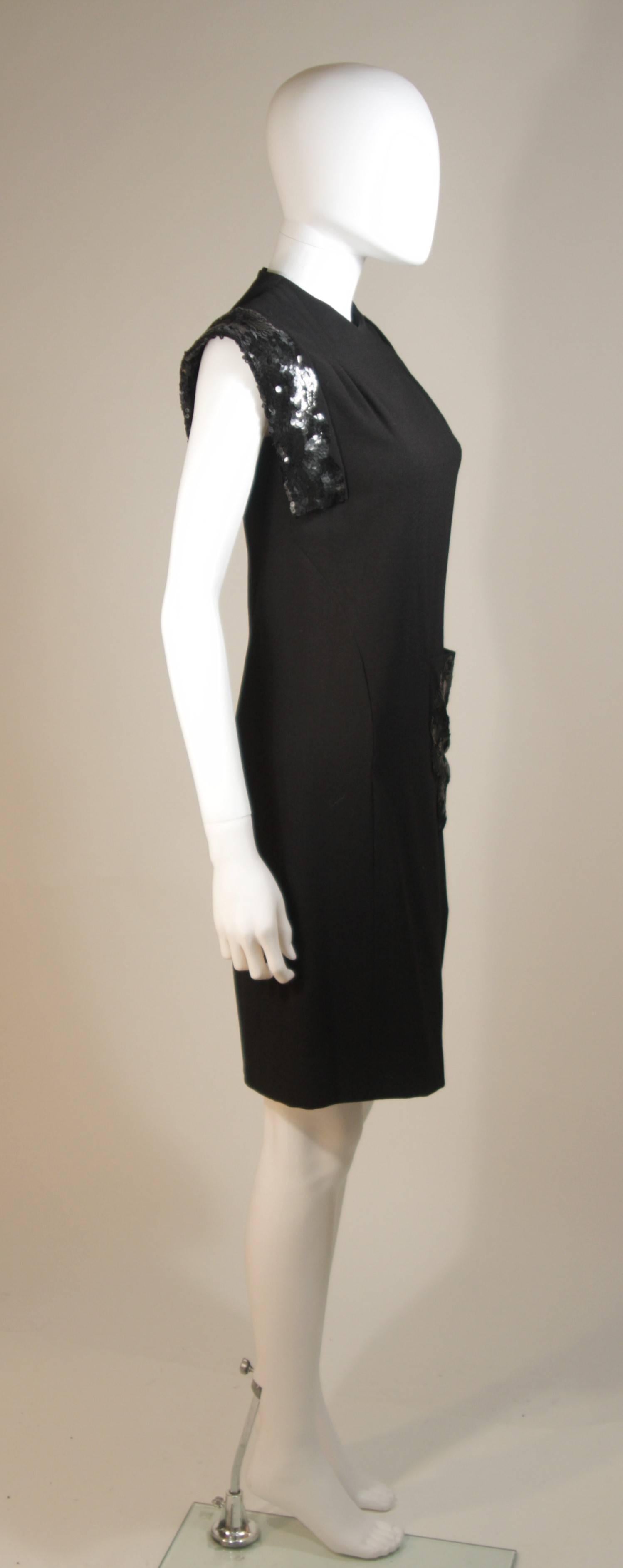 CARVEN COUTURE PARIS 1960's Black Sequin Dress with Structured Shoulders Size 2 For Sale 1