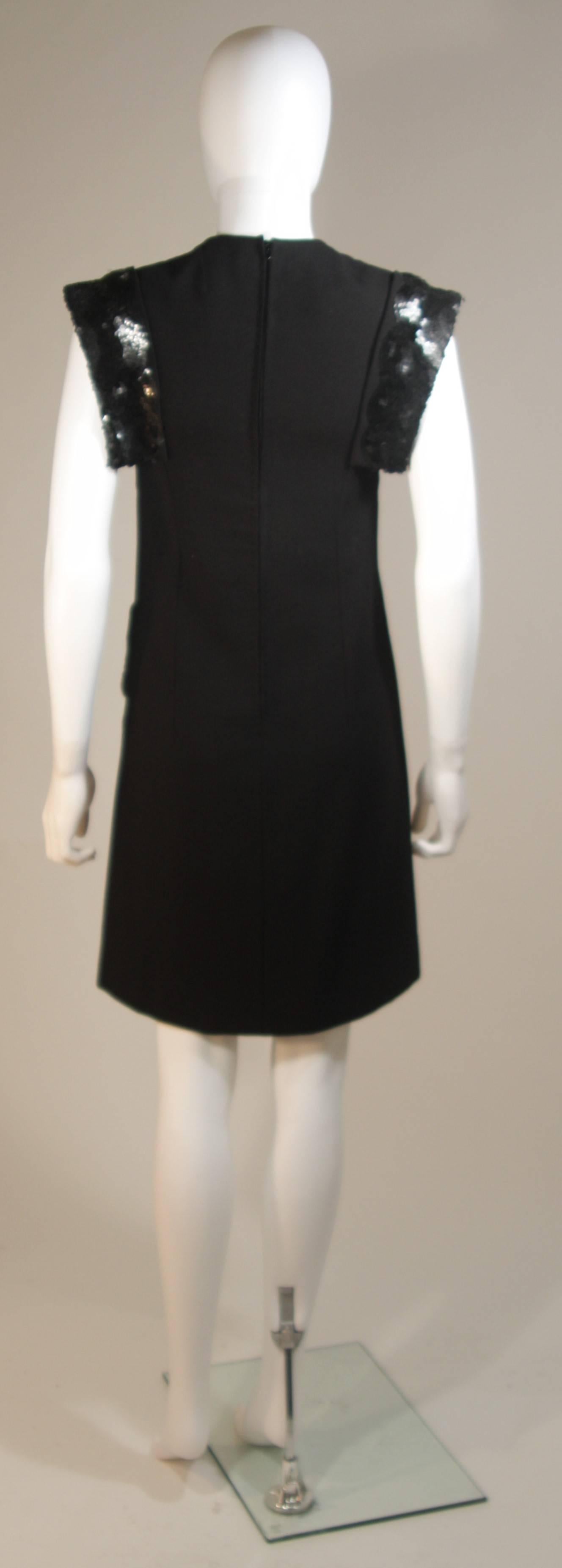 CARVEN COUTURE PARIS 1960's Black Sequin Dress with Structured Shoulders Size 2 For Sale 3