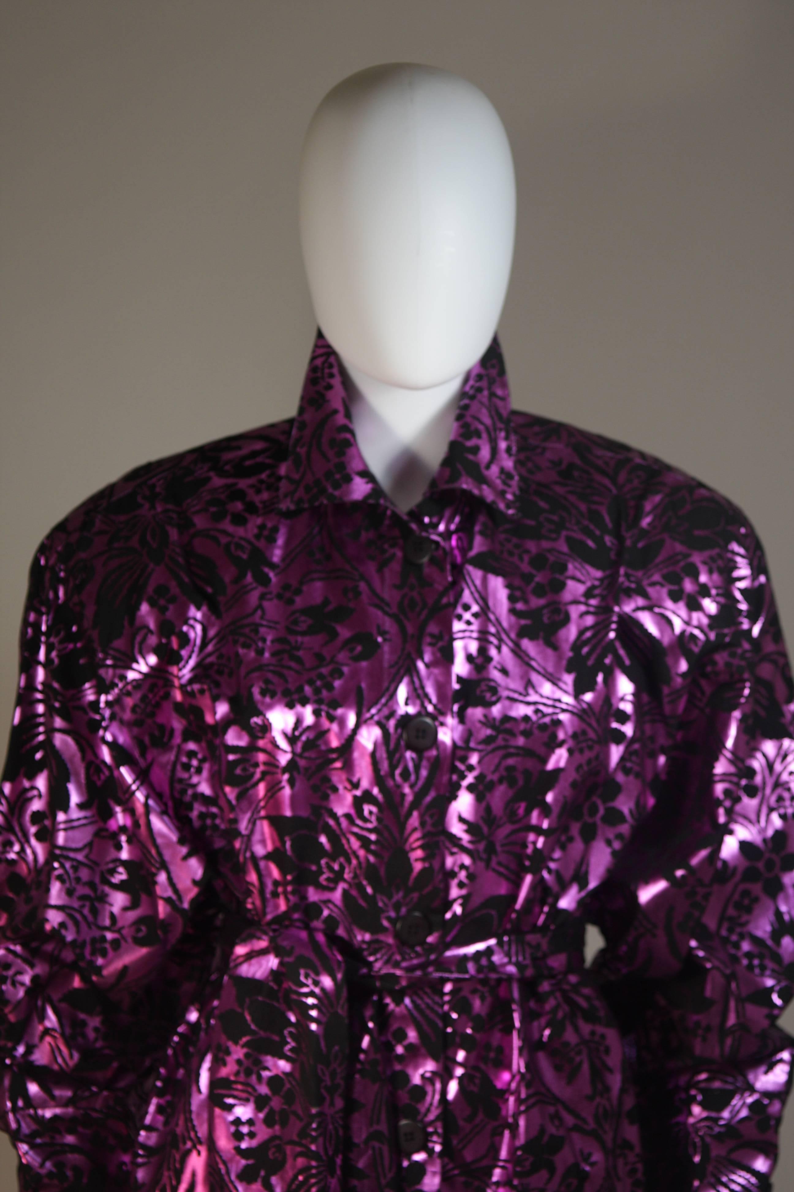 Black BYBLOS AMEN WARDY Purple Foiled Dress Jacket with Belt Size 44 IT