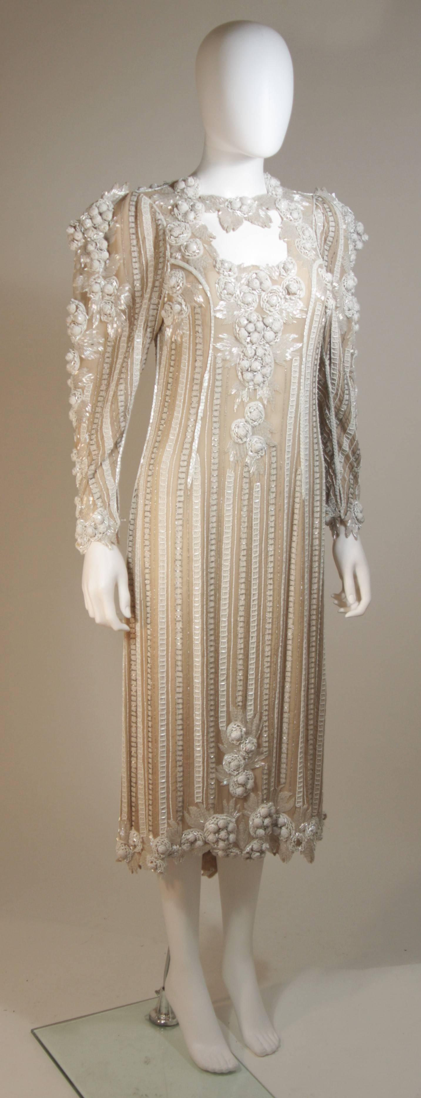 APROPOS 1980's Ivory Beaded Gown with Shoulder Accents Size 6-8 In Excellent Condition For Sale In Los Angeles, CA