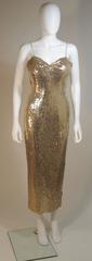 ELIZABETH MASON COUTURE Gold Sequin Gown, Rhinestone Applique & Straps Size 4