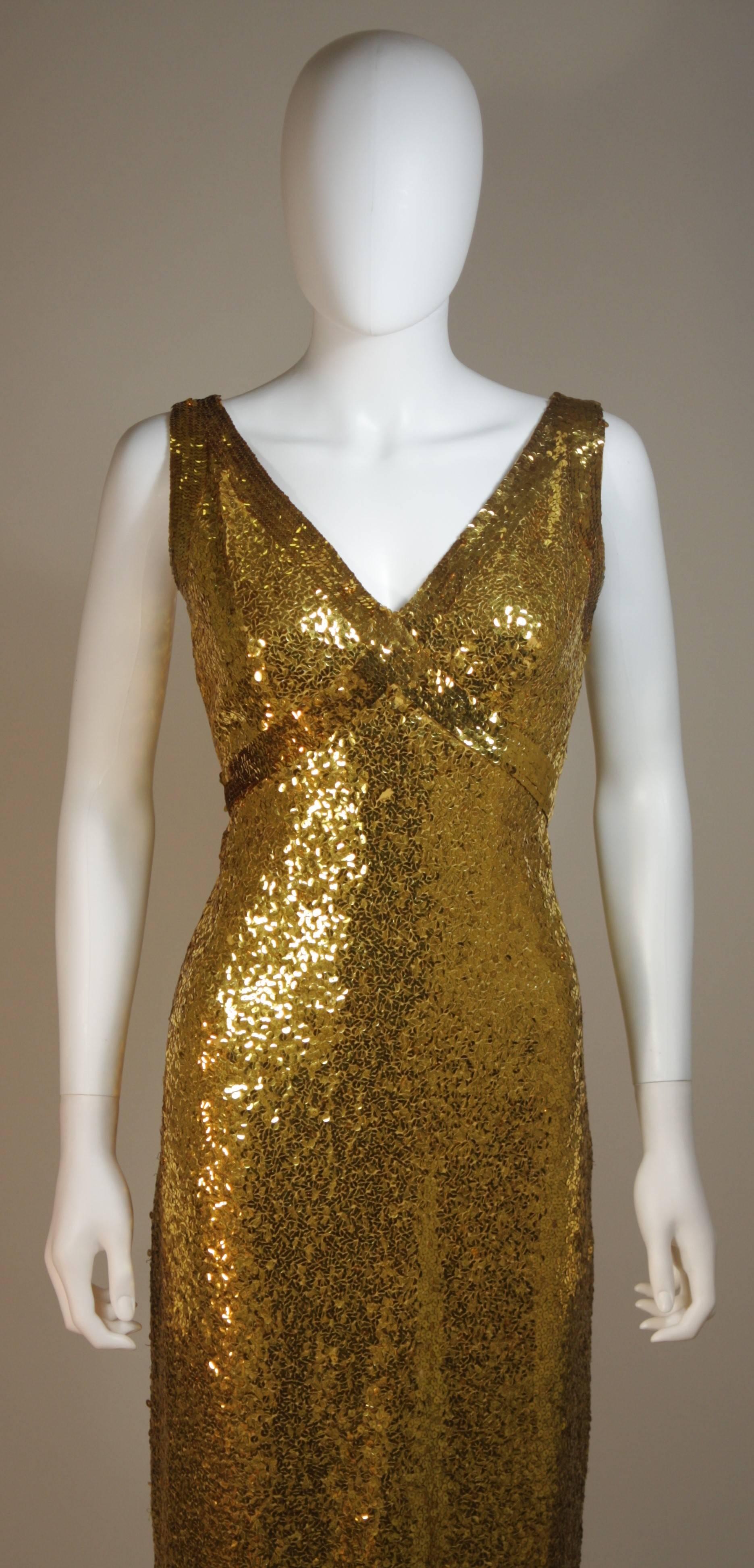 IRENE SARGENT Goldfarbenes Paillettenkleid mit Empire-Büste Größe 6-8 (Braun) im Angebot
