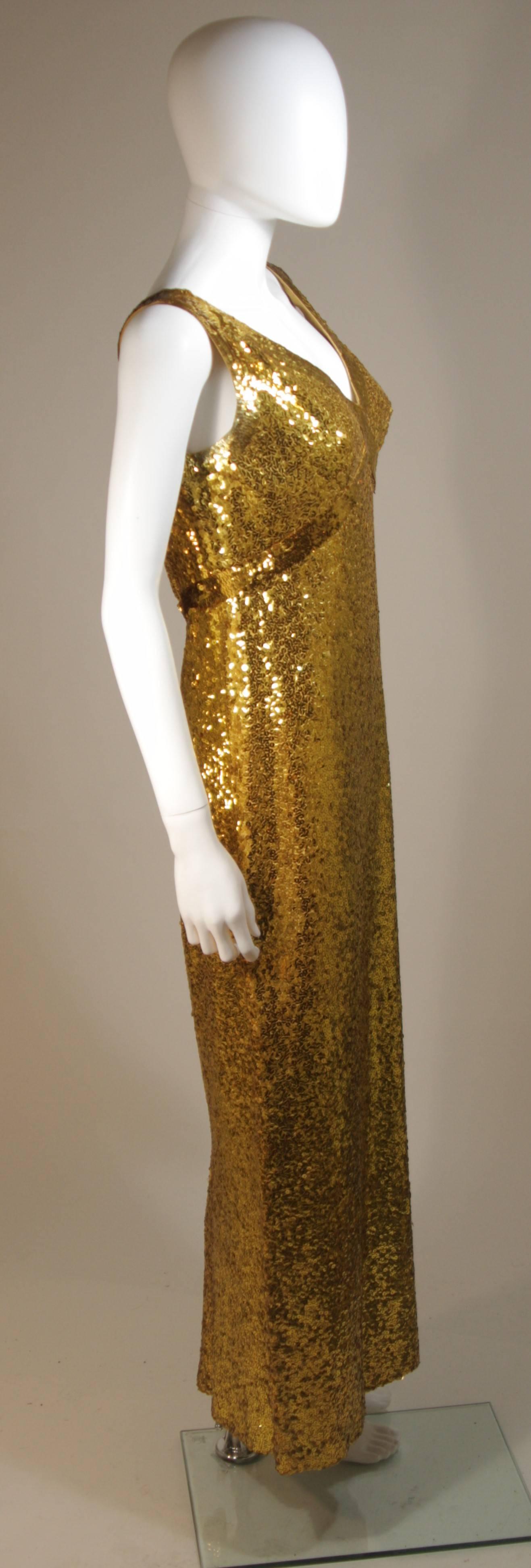 Women's IRENE SARGENT Gold Sequin Gown with Empire Bust Size 6-8 For Sale