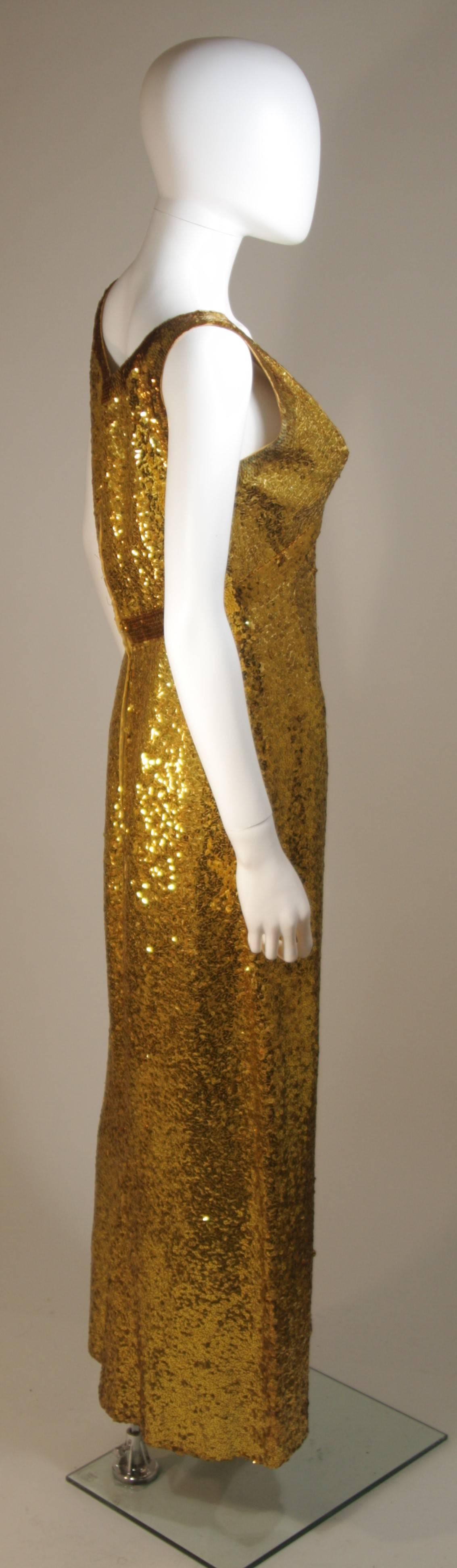 IRENE SARGENT Gold Sequin Gown with Empire Bust Size 6-8 For Sale 1