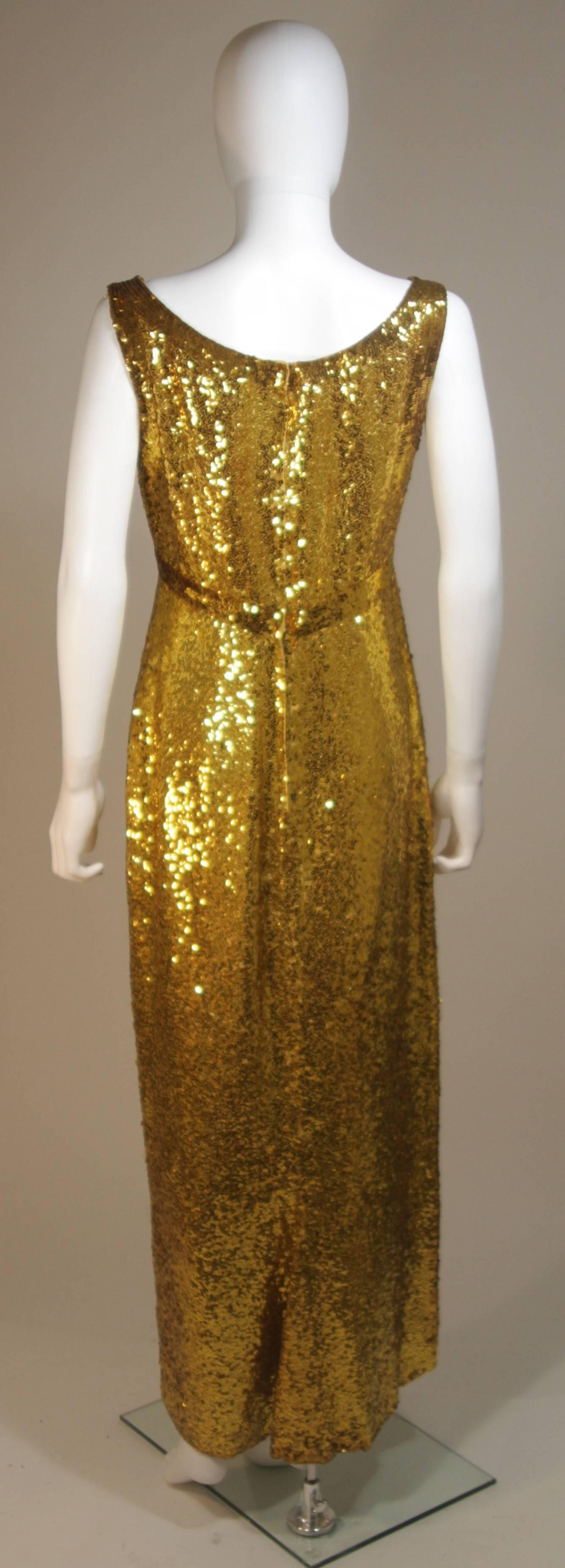 IRENE SARGENT Gold Sequin Gown with Empire Bust Size 6-8 For Sale 2