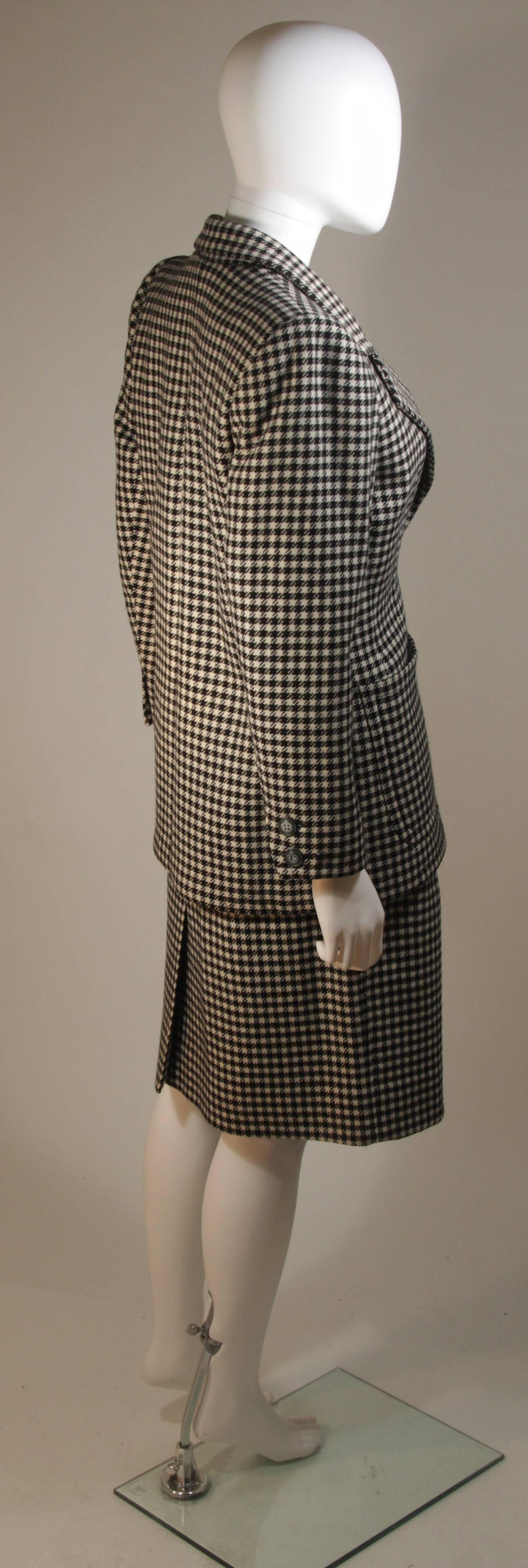 YVES SAINT LAURENT Black and White Wool Houndstooth Skirt Suit Size 36 40 For Sale 1