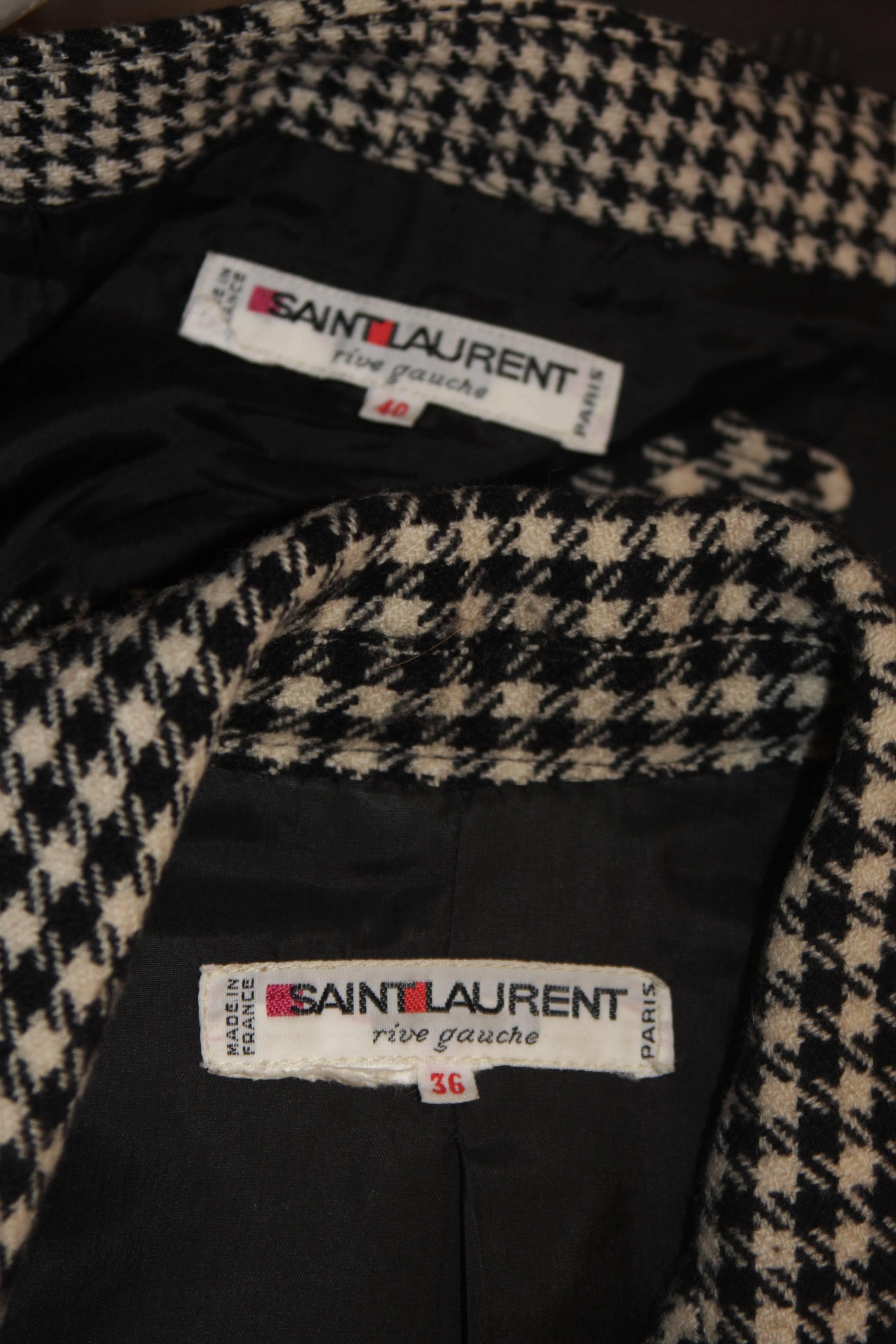 YVES SAINT LAURENT Black and White Wool Houndstooth Skirt Suit Size 36 40 For Sale 5