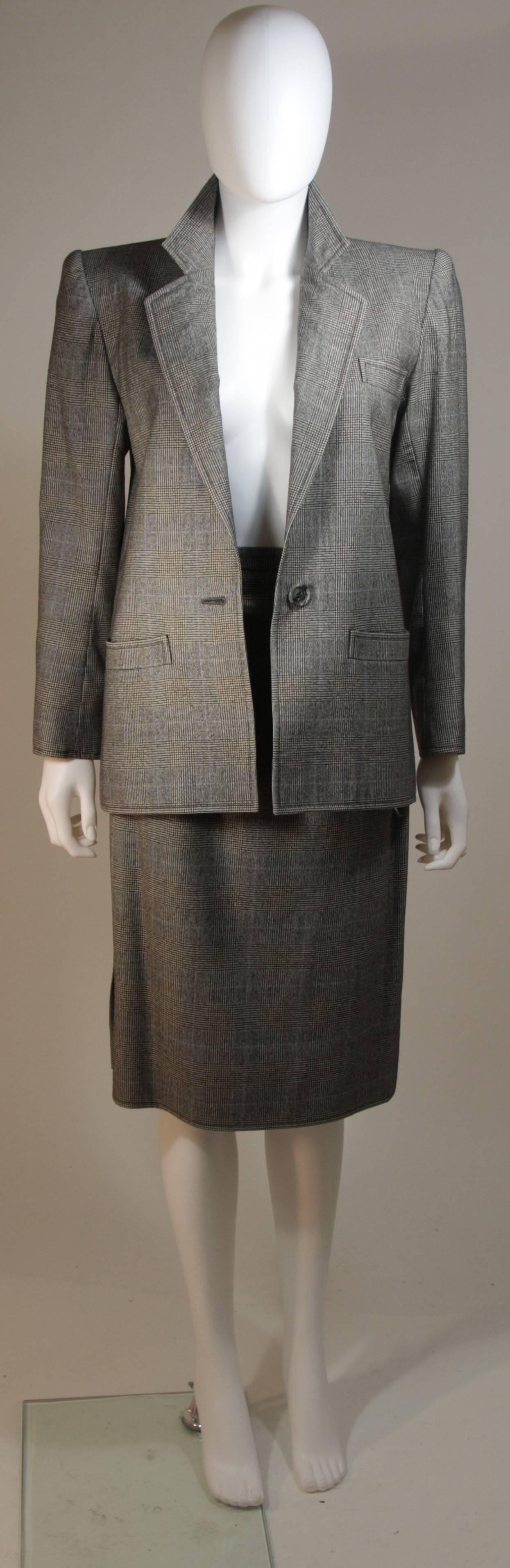 Gray YVES SAINT LAURENT RIVE GAUCHE Grey Wool Plaid Skirt Suit with Blue Size 38 40 For Sale