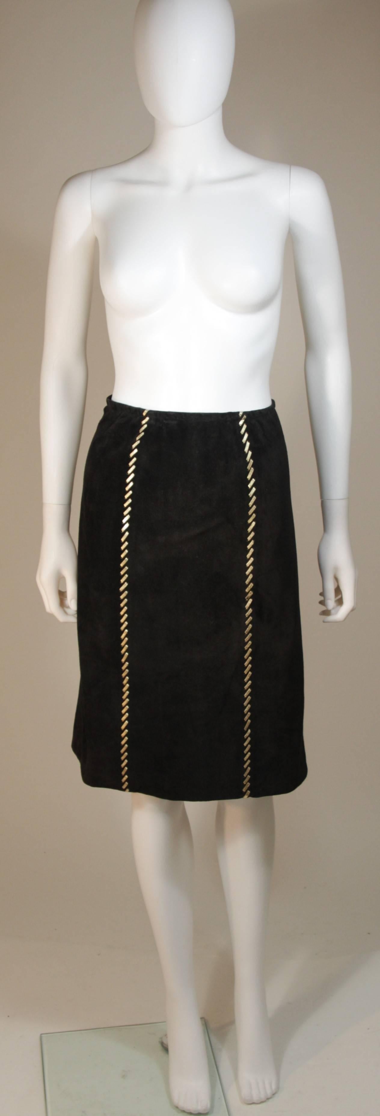 YVES SAINT LAURENT Black Suede Skirt with Gold Detail and Belt Size 36 For Sale 1