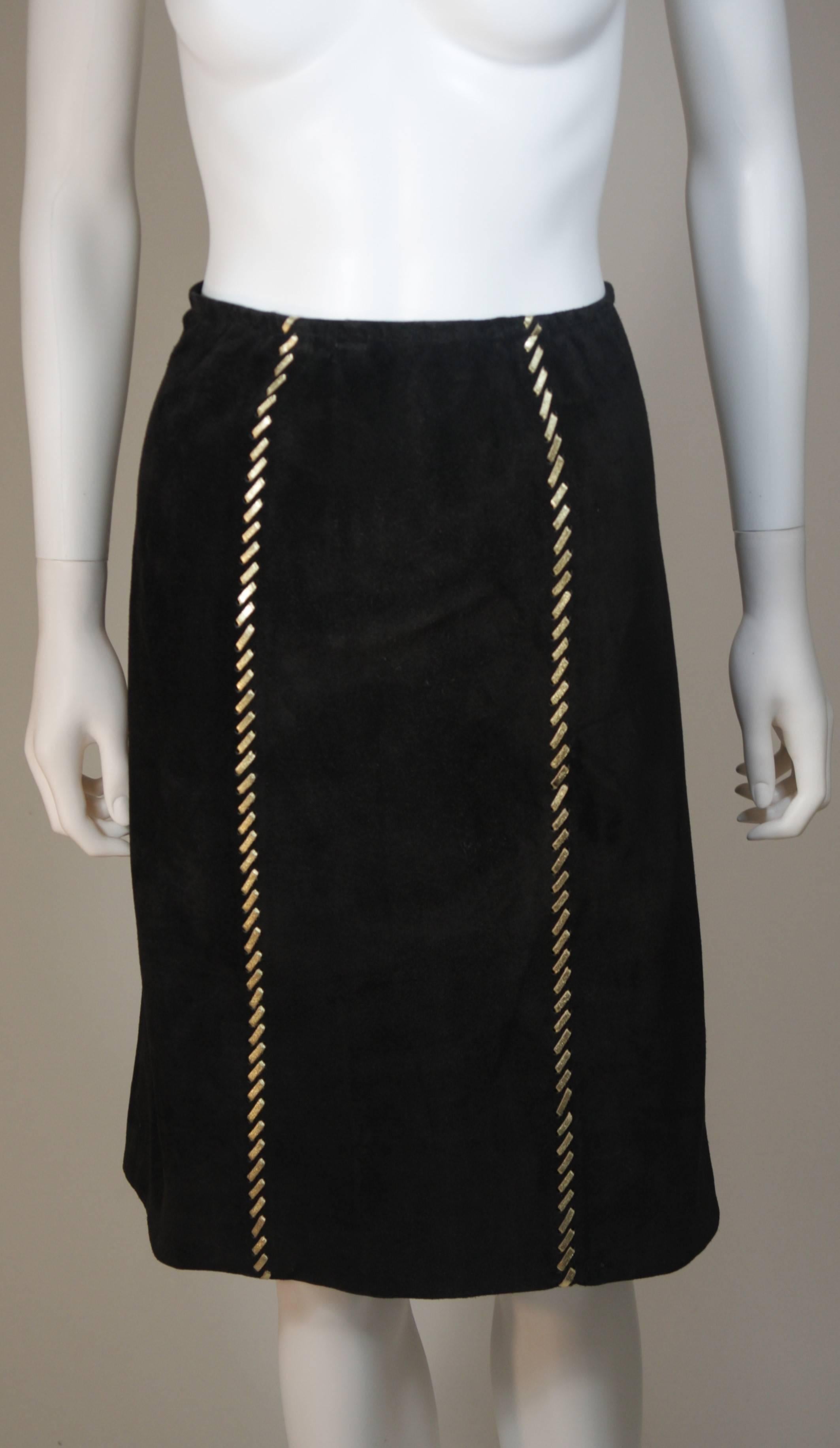 YVES SAINT LAURENT Black Suede Skirt with Gold Detail and Belt Size 36 For Sale 2