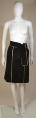 YVES SAINT LAURENT Black Suede Skirt with Gold Detail and Belt Size 36