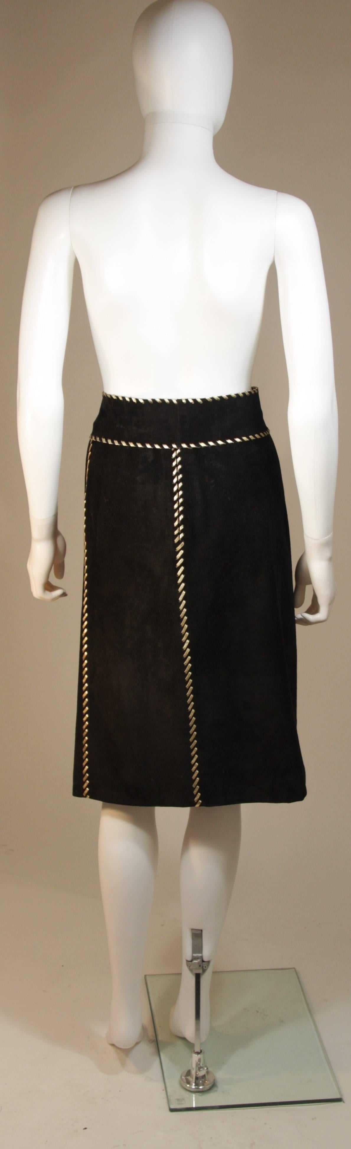 YVES SAINT LAURENT Black Suede Skirt with Gold Detail and Belt Size 36 In Excellent Condition For Sale In Los Angeles, CA