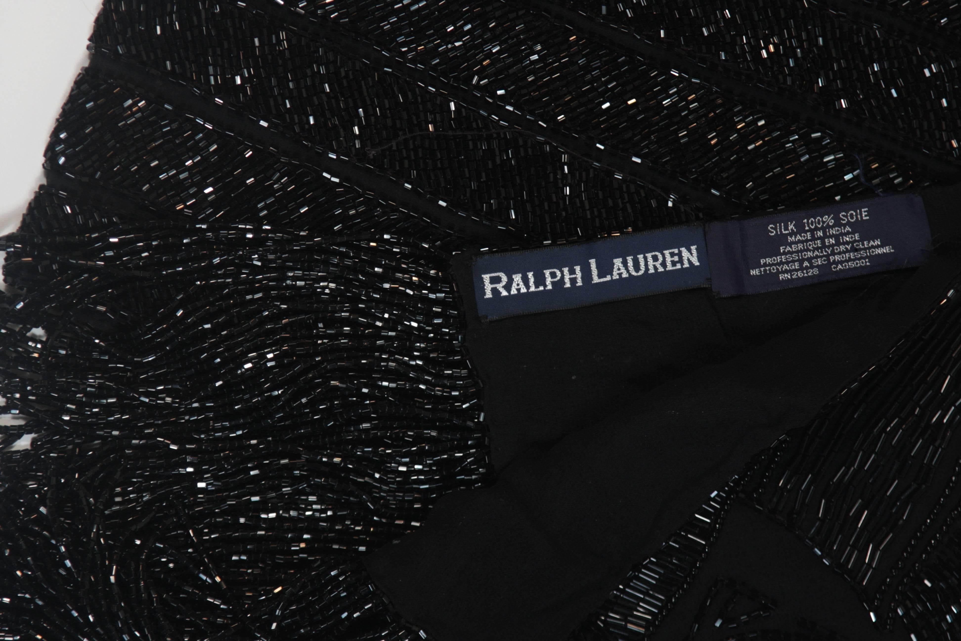 RALPH LAUREN Black Silk Fully Beaded Fringed Scarf with Purple Storage Box 4