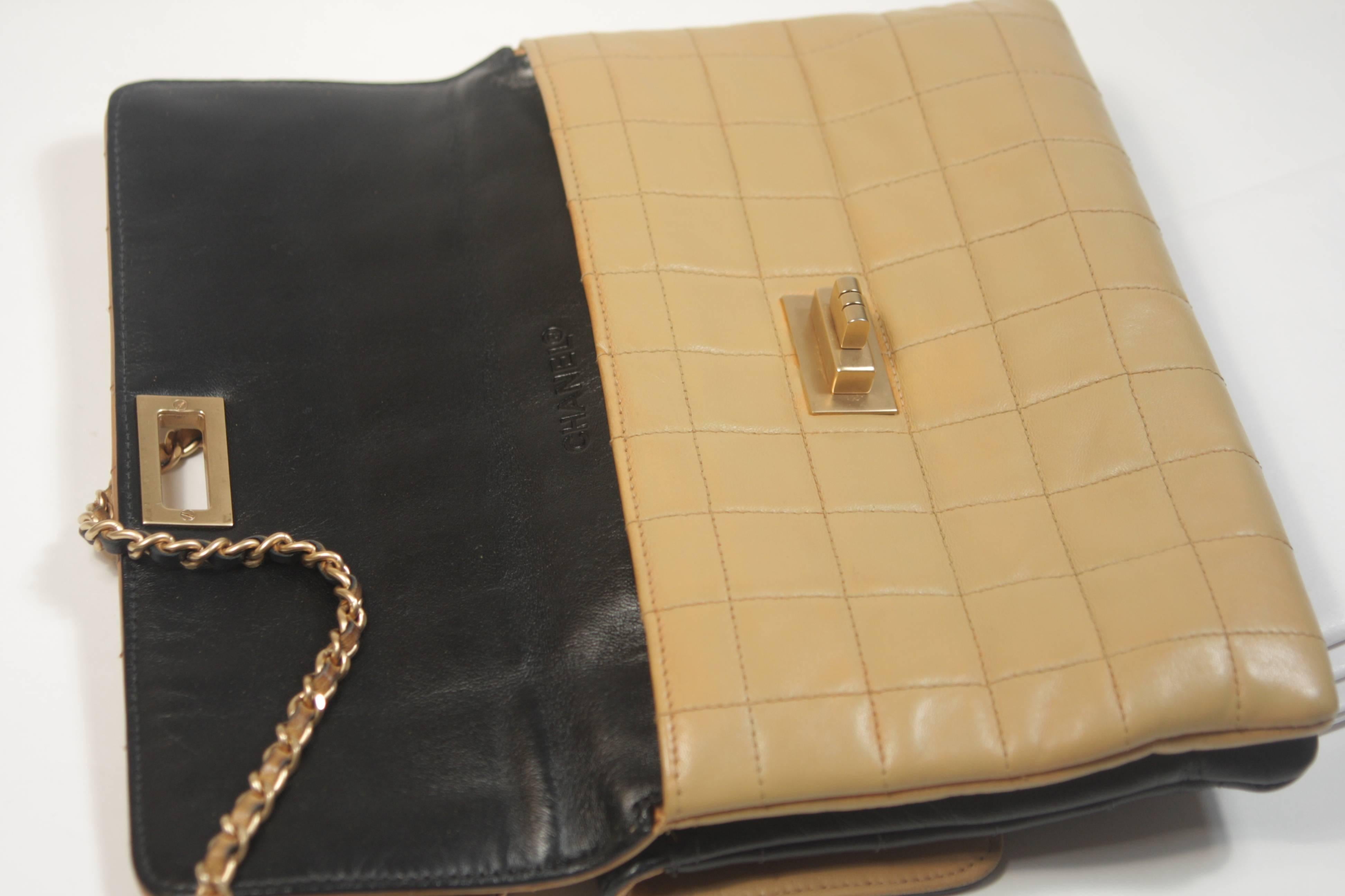CHANEL Dual Color Cream and Black Quilted Lambskin Grid Purse with Gold Hardware 2