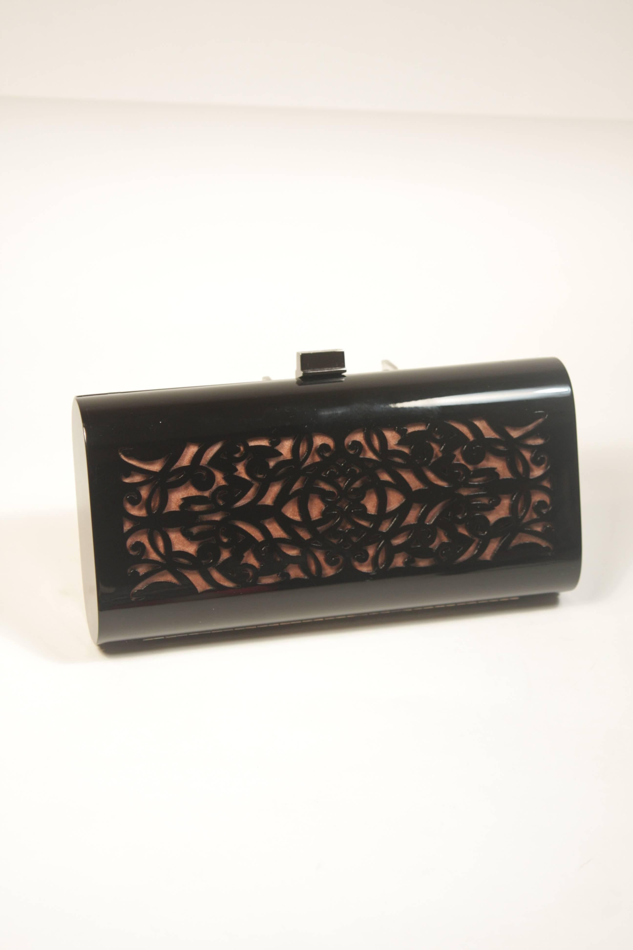 GIORGIO ARMANI Laser Cut Clutch with Optional Satin Strap In Excellent Condition In Los Angeles, CA