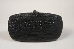 ELIZABETH MASON COUTURE Black Oval Rhinestone Clutch